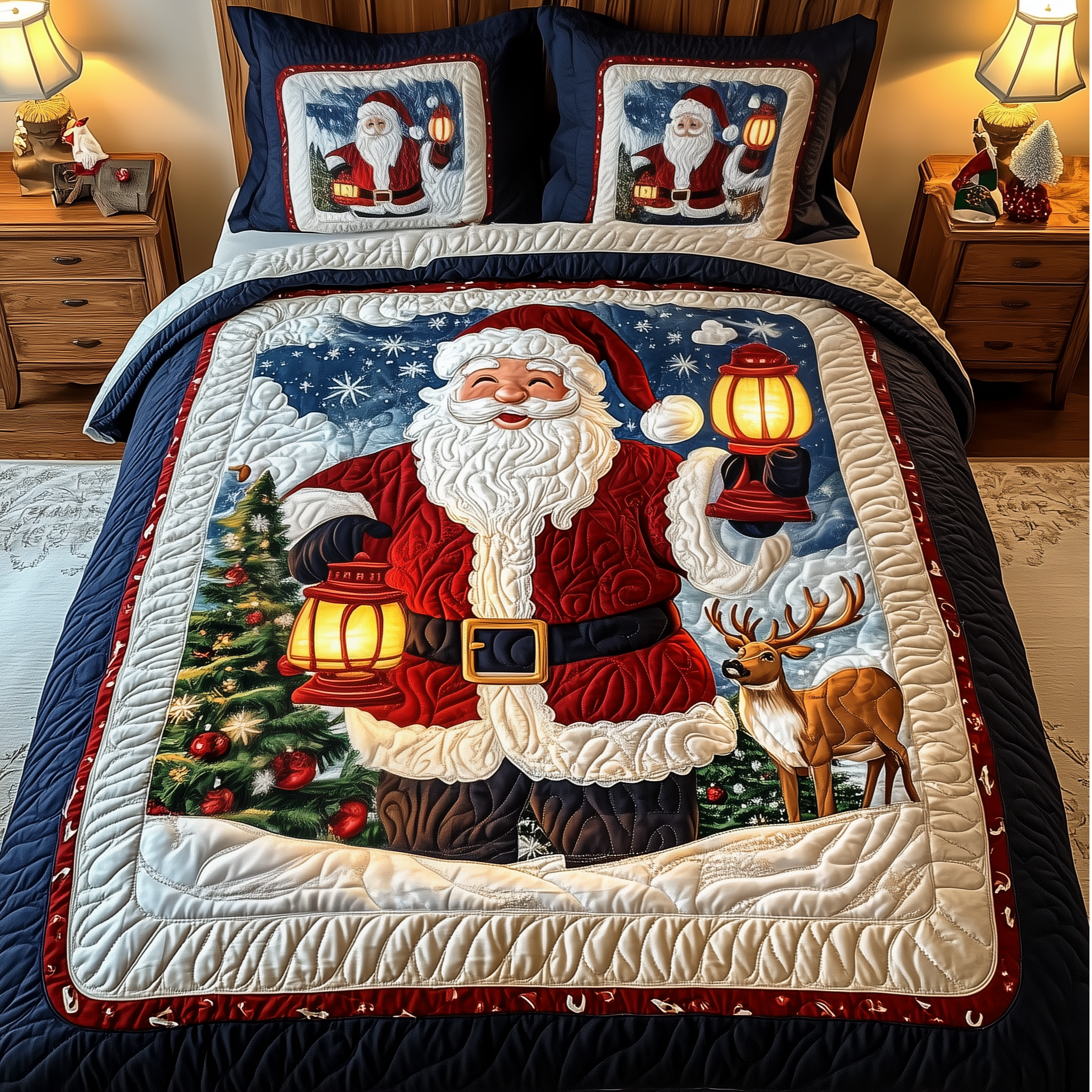 Santa Claus Quilted Bedding Set Christmas Bed Ideas Cute Couple Gifts For Christmas