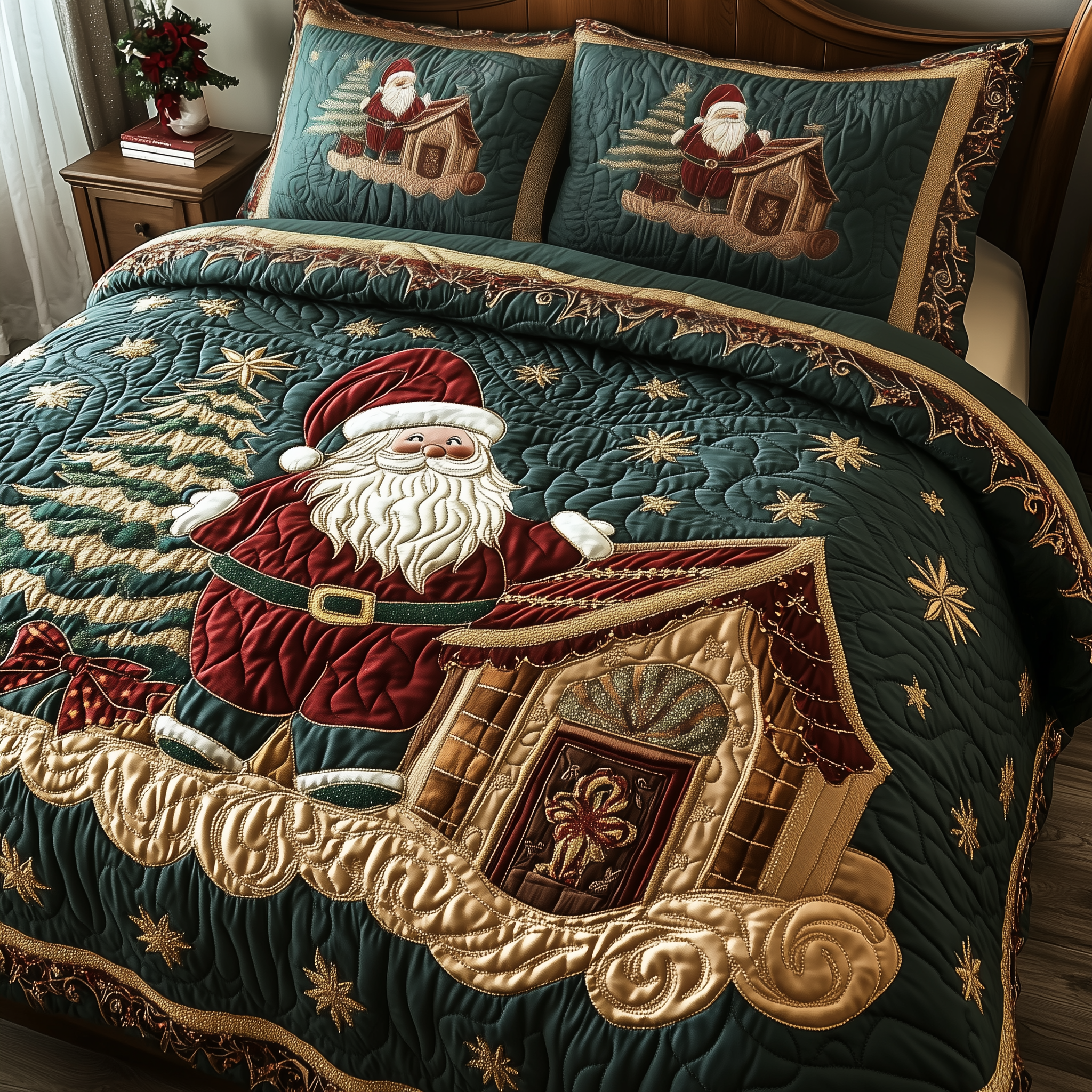 Santa Claus Quilted Bedding Set Holiday Bedding Sets Christmas Gift Ideas For Him