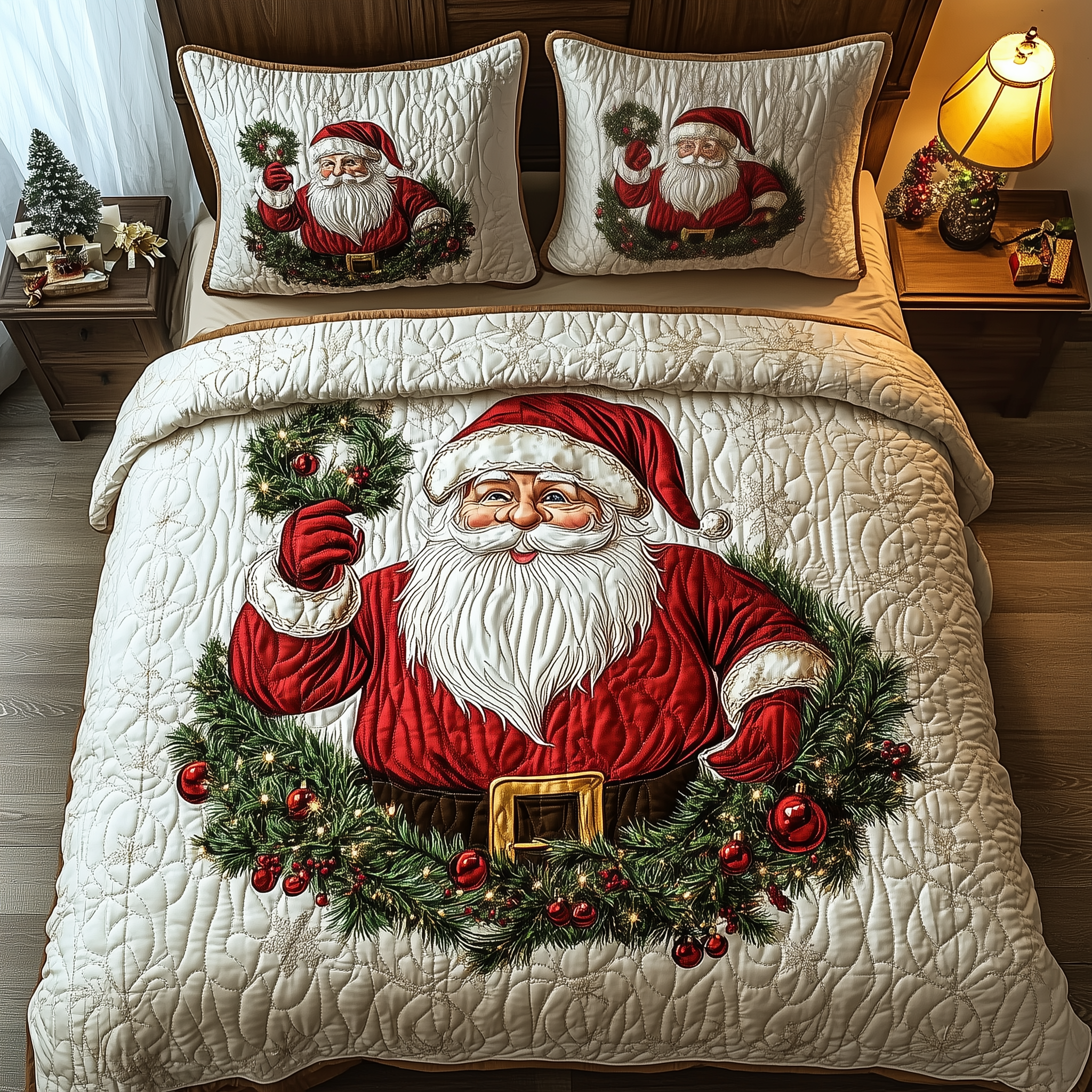 Santa Claus Quilted Bedding Set Xmas Bed Sheets Christmas Gifts For Boyfriend