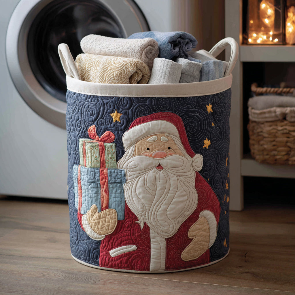 Santa Claus with Gifts Quilted Laundry Basket Hamper Basket Grandmother Xmas Gifts