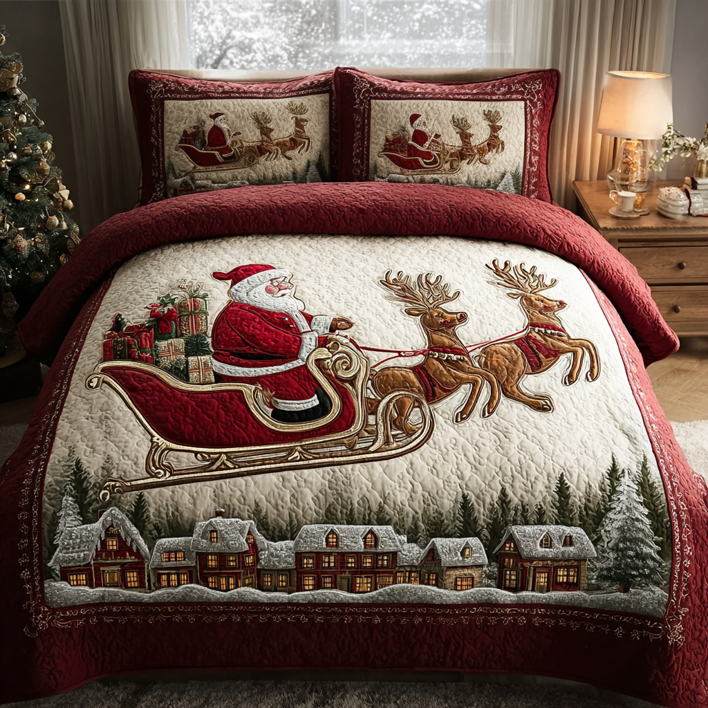 Santa Dream Quilted Bedding Set Holiday Season Duvet Cover Set Best Holiday Gifts 2026
