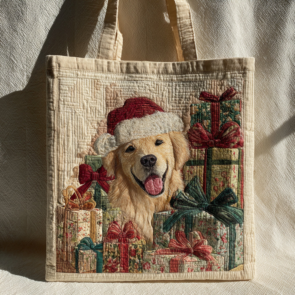 Santa Golden Retriever Quilted Tote Bag Best Women's Shoulder Bags Christmas Gifts For New Moms