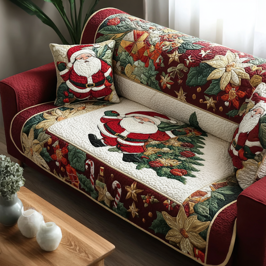 Santa Joy Quilted Sofa Cover Indoor Decoration Good Family Gifts For Christmas