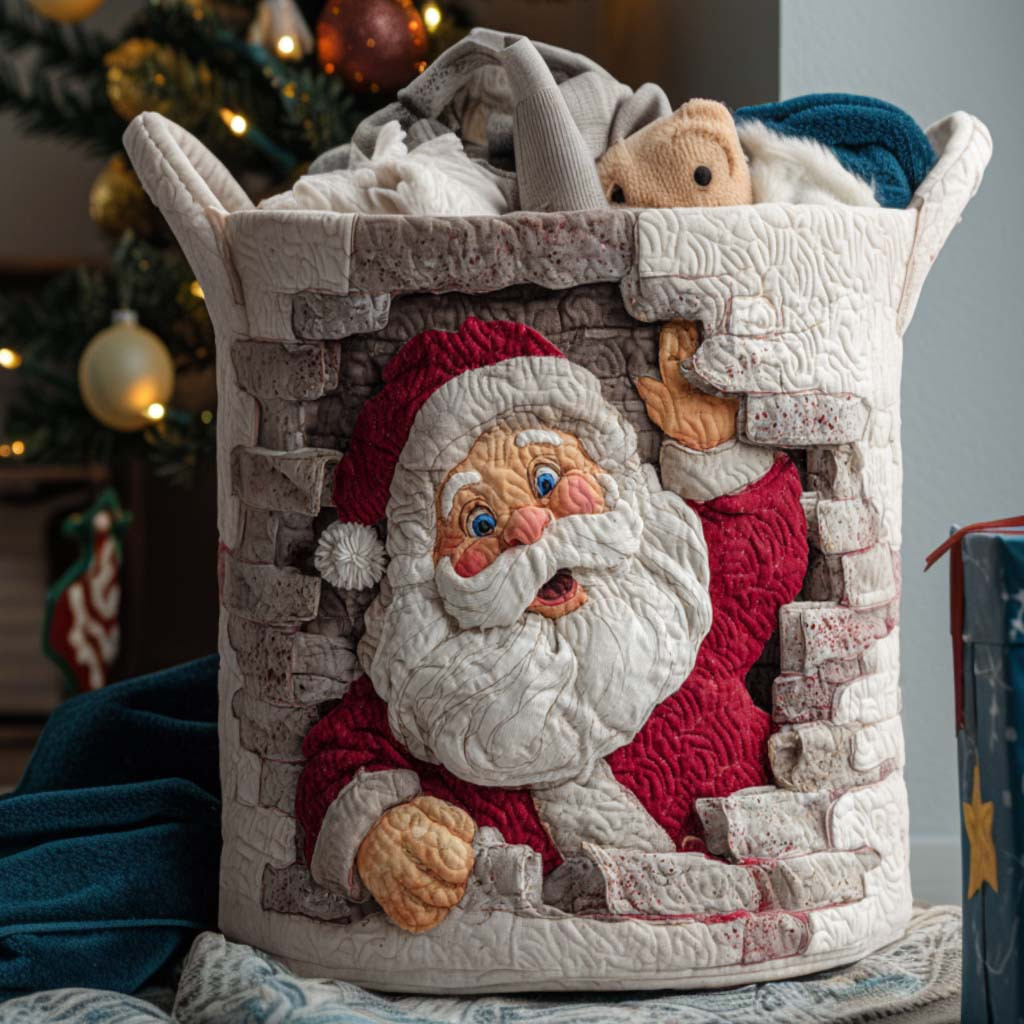 Santa Peek Quilted Laundry Basket Home Decorations Xmas Presents For Daughter In Law