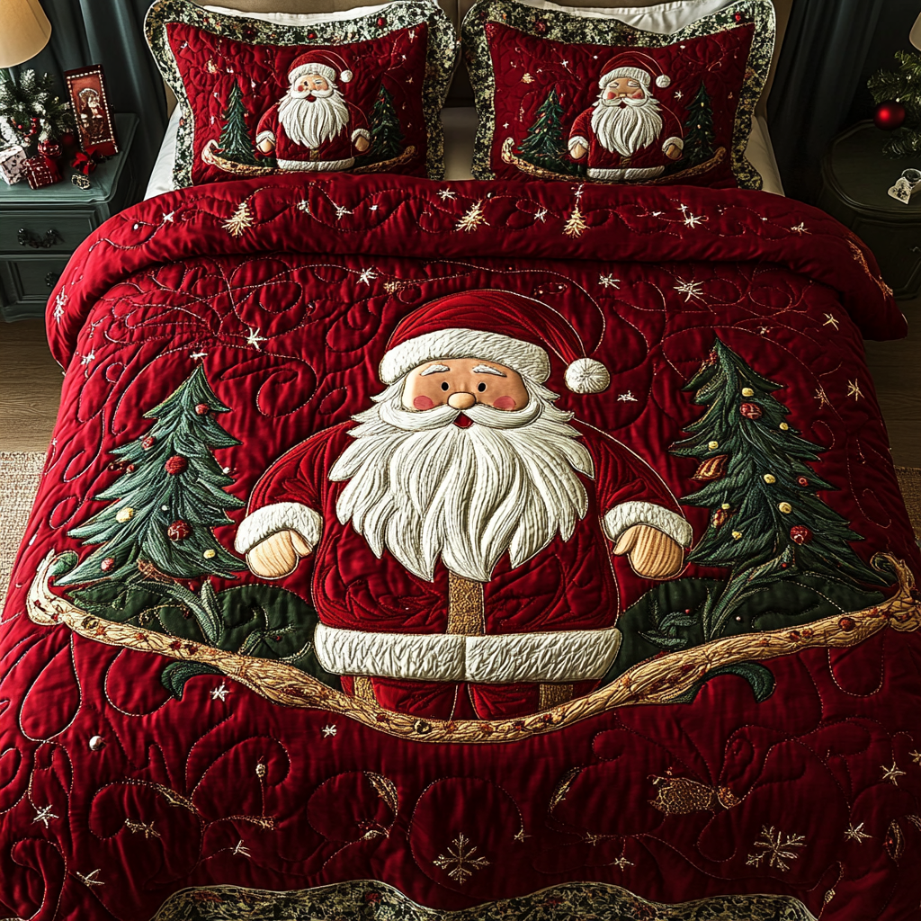 Santa Sleigh Ride Quilted Bedding Set Holiday Duvet Covers Secret Santa Gifts