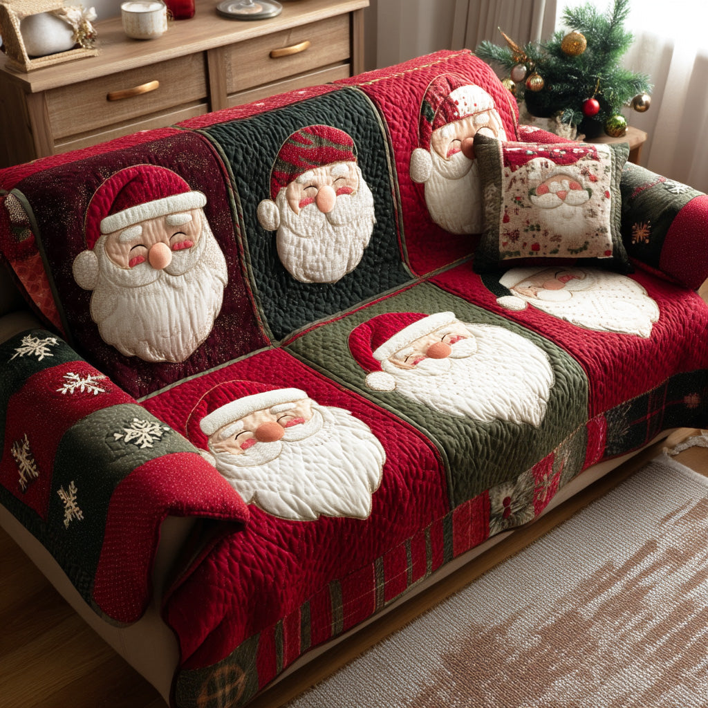 Santa Spirit Quilted Sofa Cover Winter Living Room Decor Christmas Ideas For Mom