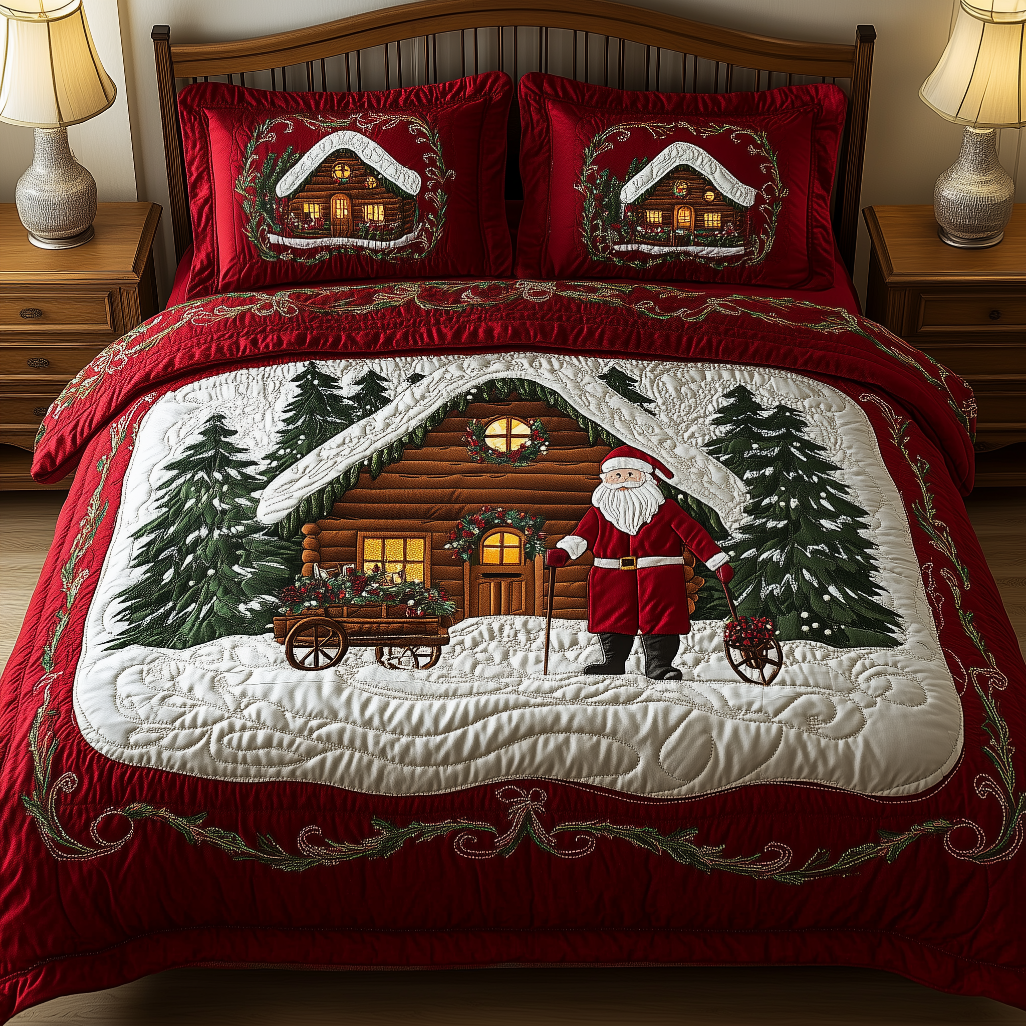 Santa Sweet Home Quilted Bedding Set Christmas Bedding On Sale Christmas Present Ideas