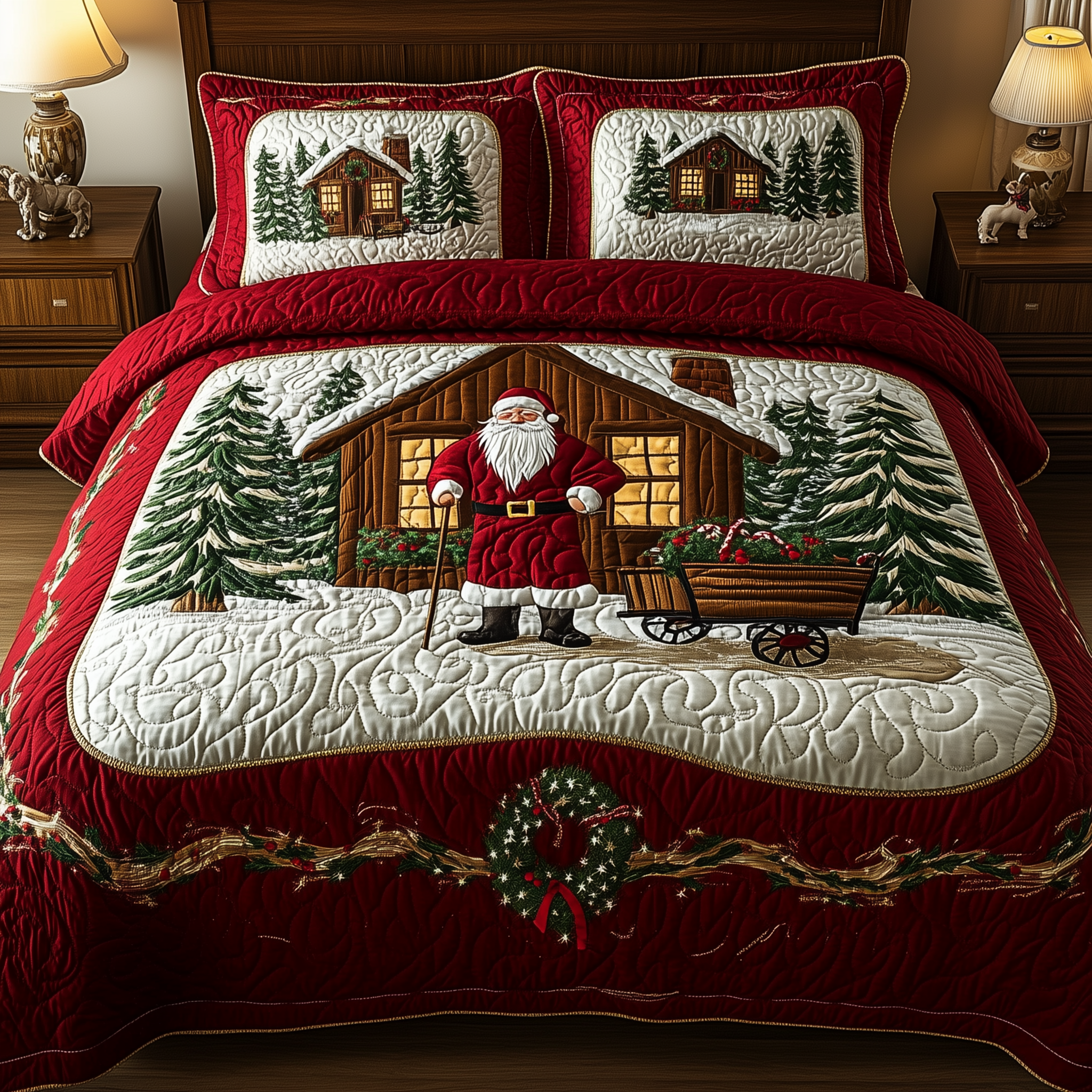 Santa Sweet Home Quilted Bedding Set Christmas Duvet Cover Queen Christmas Gift Ideas For Married Couples