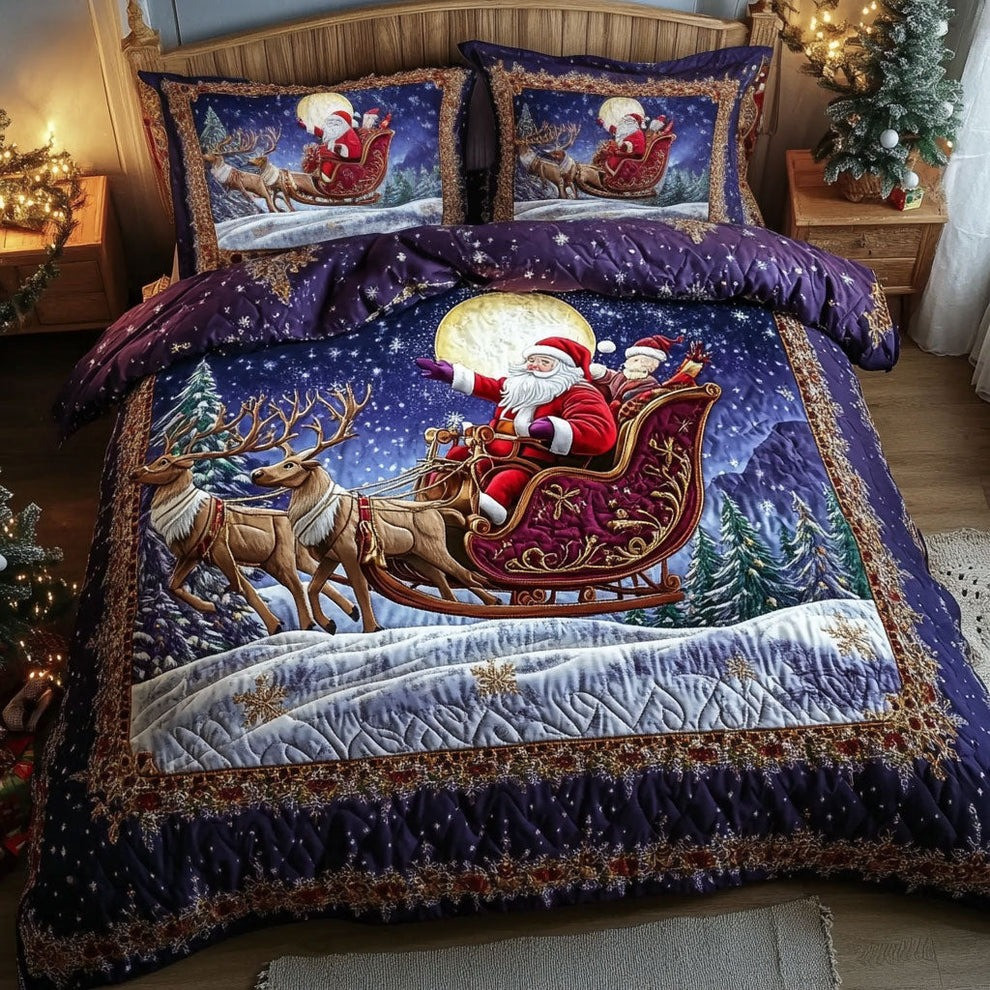 Santa Whispering Snow Quilted Bedding Set Bedroom Holiday Decor Christmas Gifts Ideas