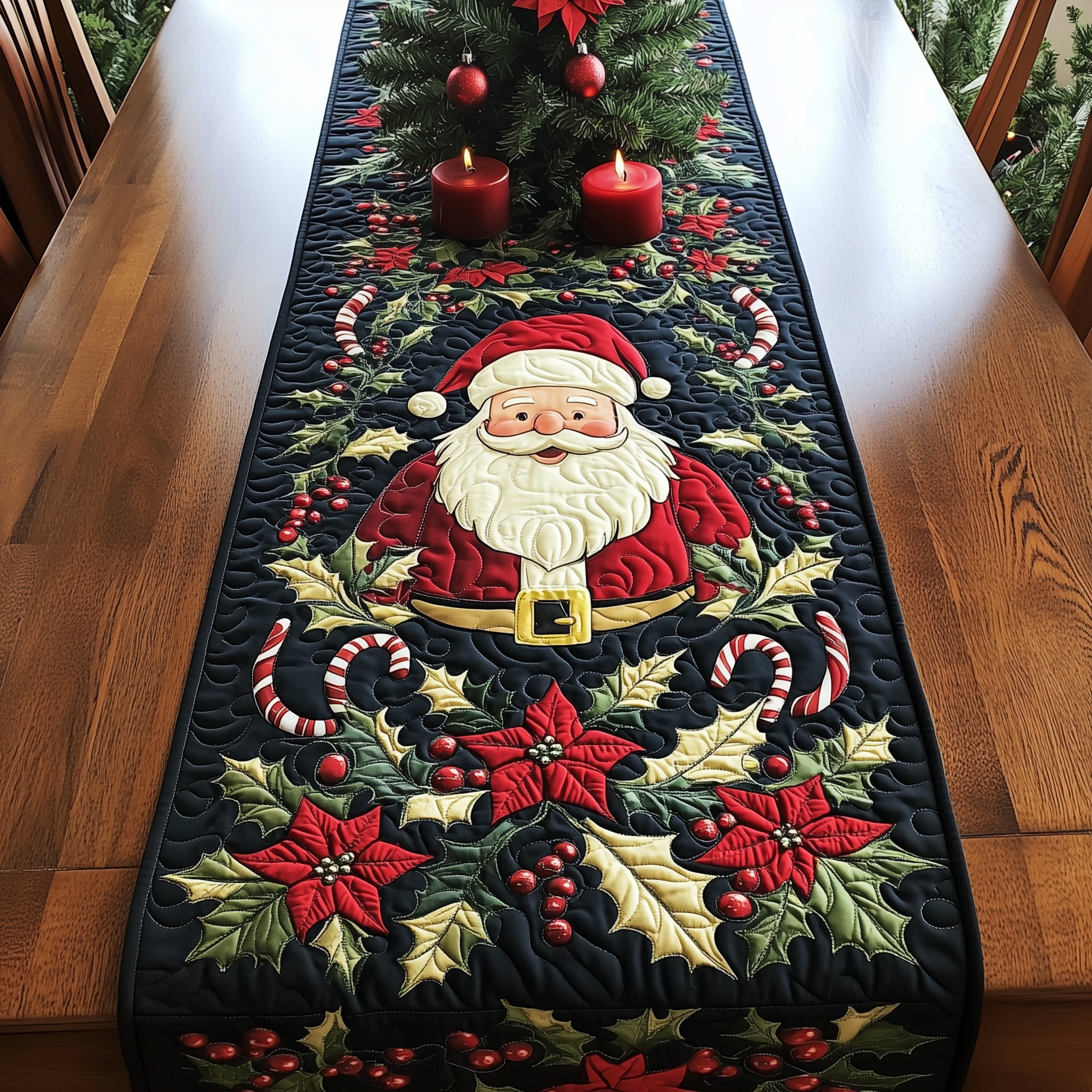 Santa's Festive Feast Quilted Table Runner Christmas Holiday Table Runners Cool Christmas Gifts