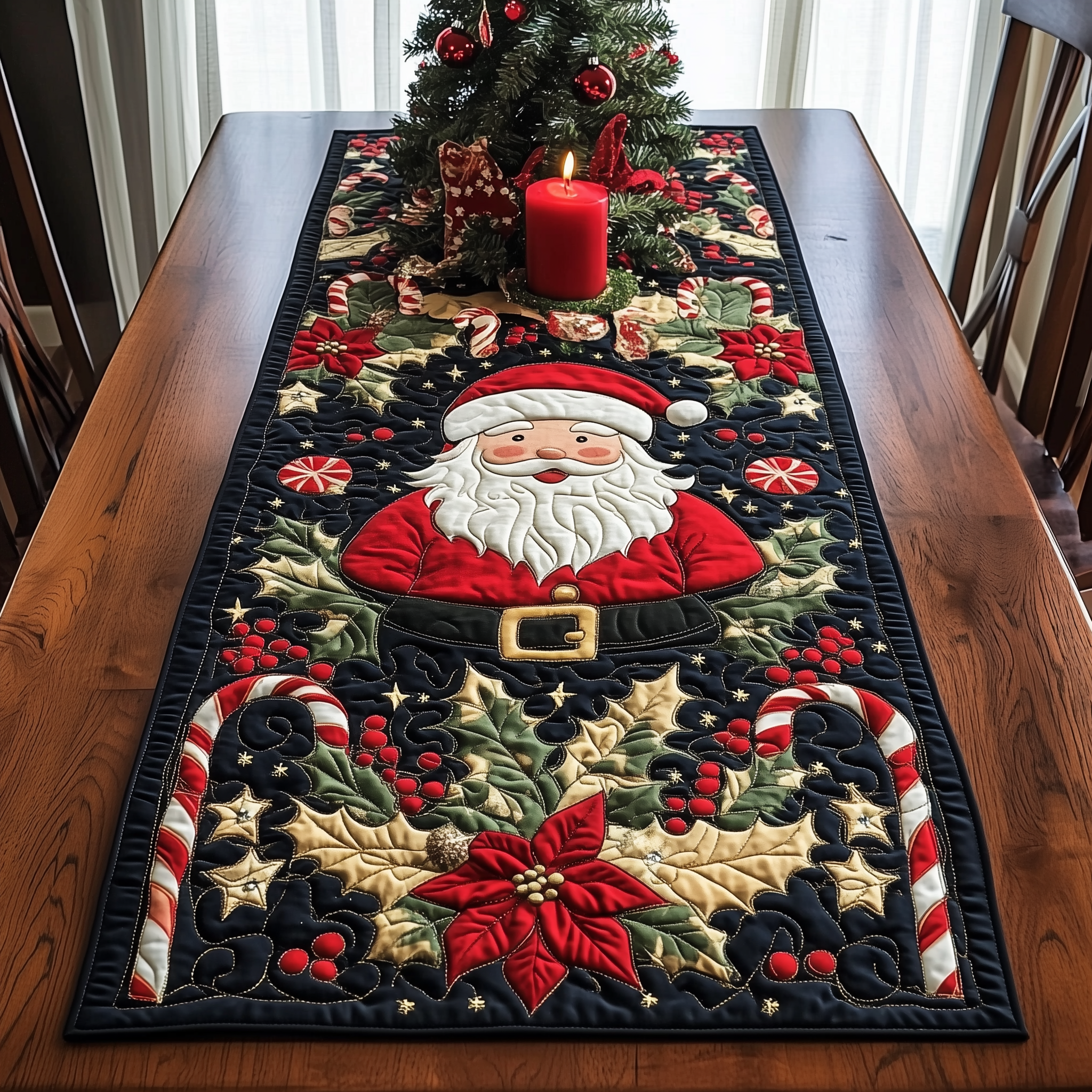 Santa's Festive Feast Quilted Table Runner Christmas Holiday Table Runners Funny Secret Santa Gifts