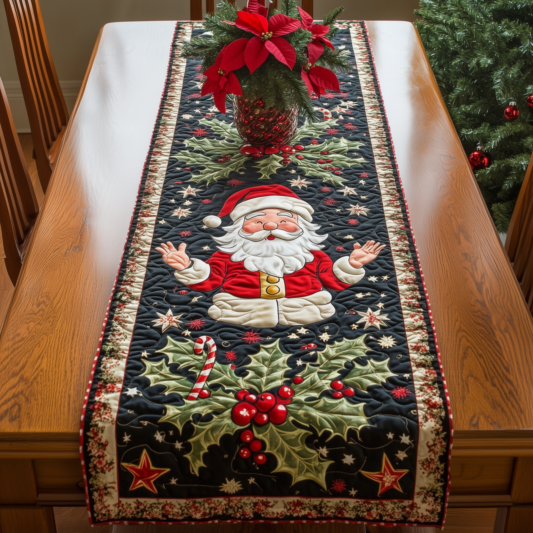 Santa's Festive Feast Quilted Table Runner Holiday Home Decor Things To Get For Christmas