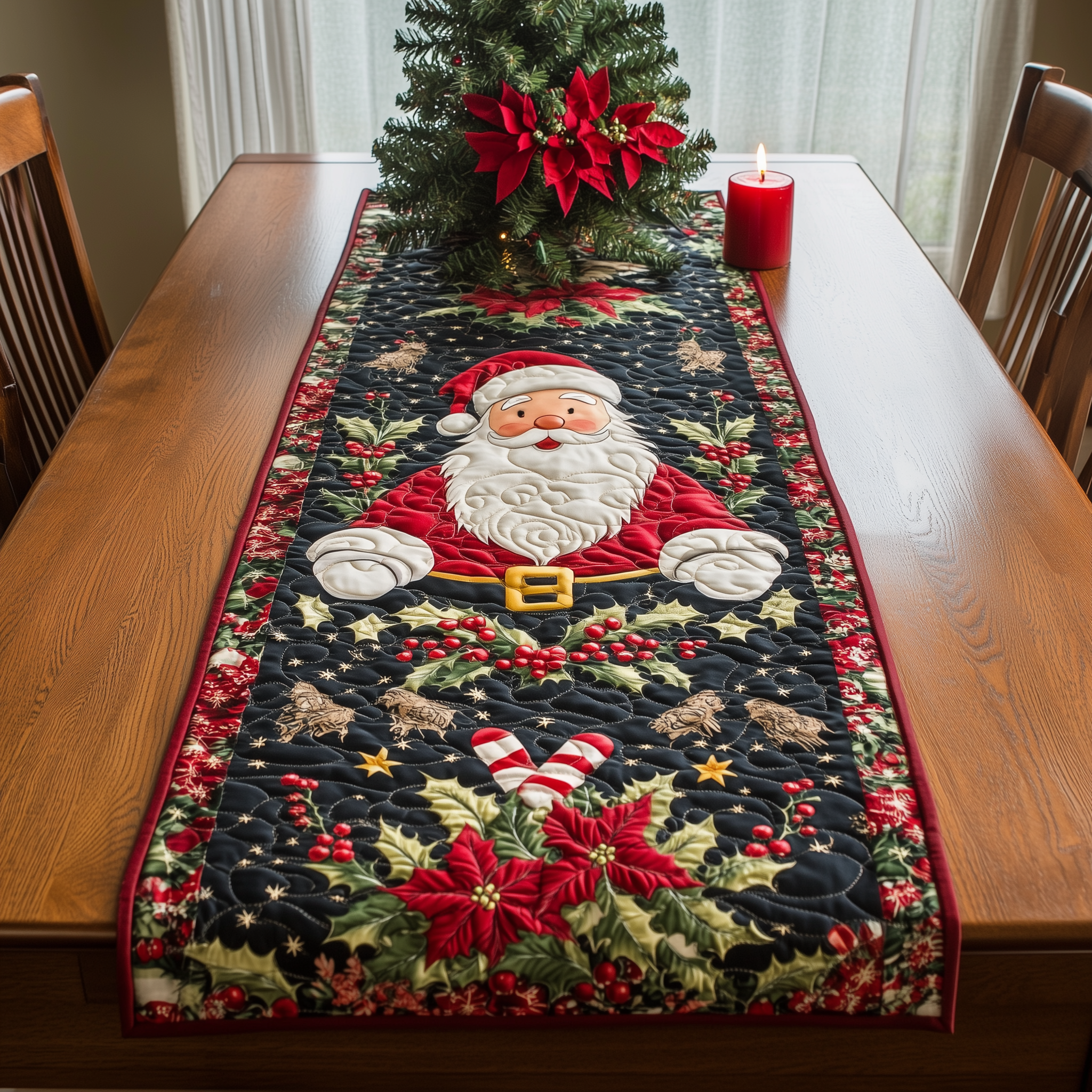 Santa's Festive Feast Quilted Table Runner Winter Themed Table Runners Christmas Presents For Mum