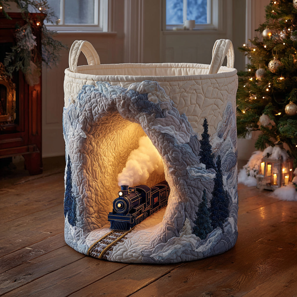 Santas Train Stop Quilted Laundry Basket Home Decor Xmas Gift Ideas For Grandma