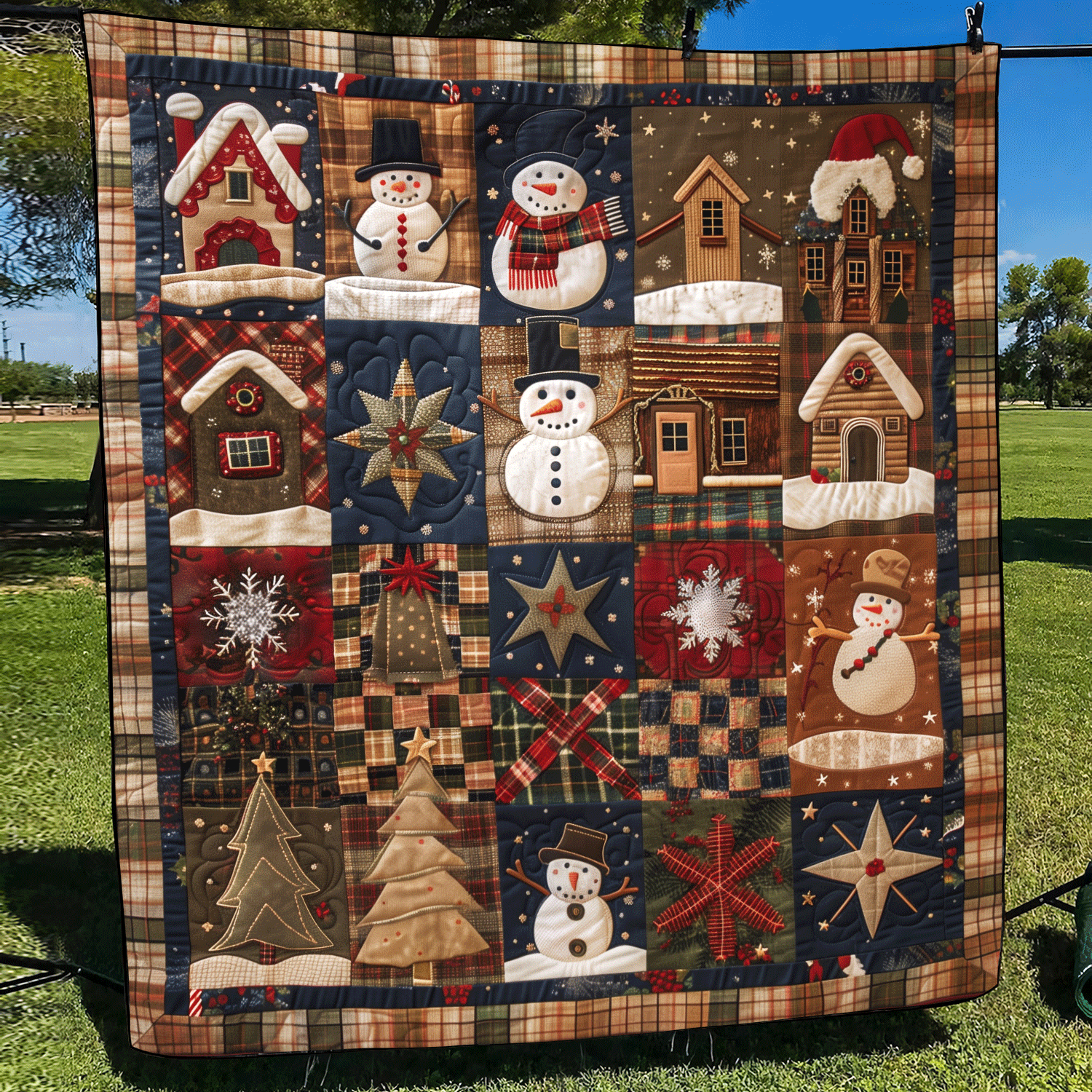 Santa's Village Quilted Blanket Aesthetic Christmas Room Decor Family Christmas Gifts