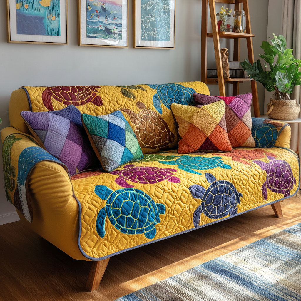Sapphire Glide Quilted Sofa Cover Furniture Slipcovers Cute Turtle Presents