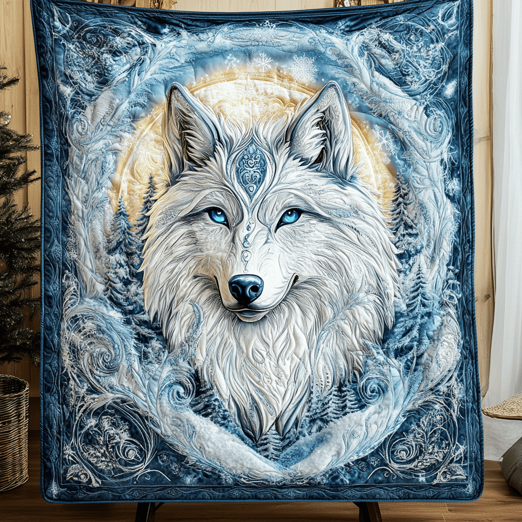 Sapphire Soul Quilted Blanket Bedsheet Comforter Set Wolf Themed Gift Items