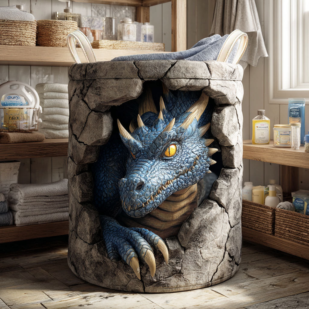 Sapphire Watcher Quilted Laundry Basket Best Foldable Laundry Basket Great Dragon Lover Gifts