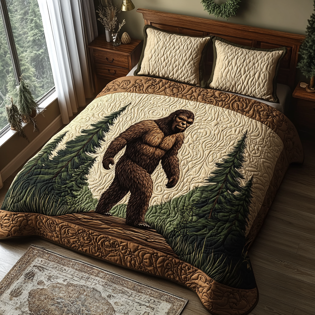 Sasquatch Grove Quilted Bedding Set Cool Bedroom Decor Unique Sasquatch Gifts