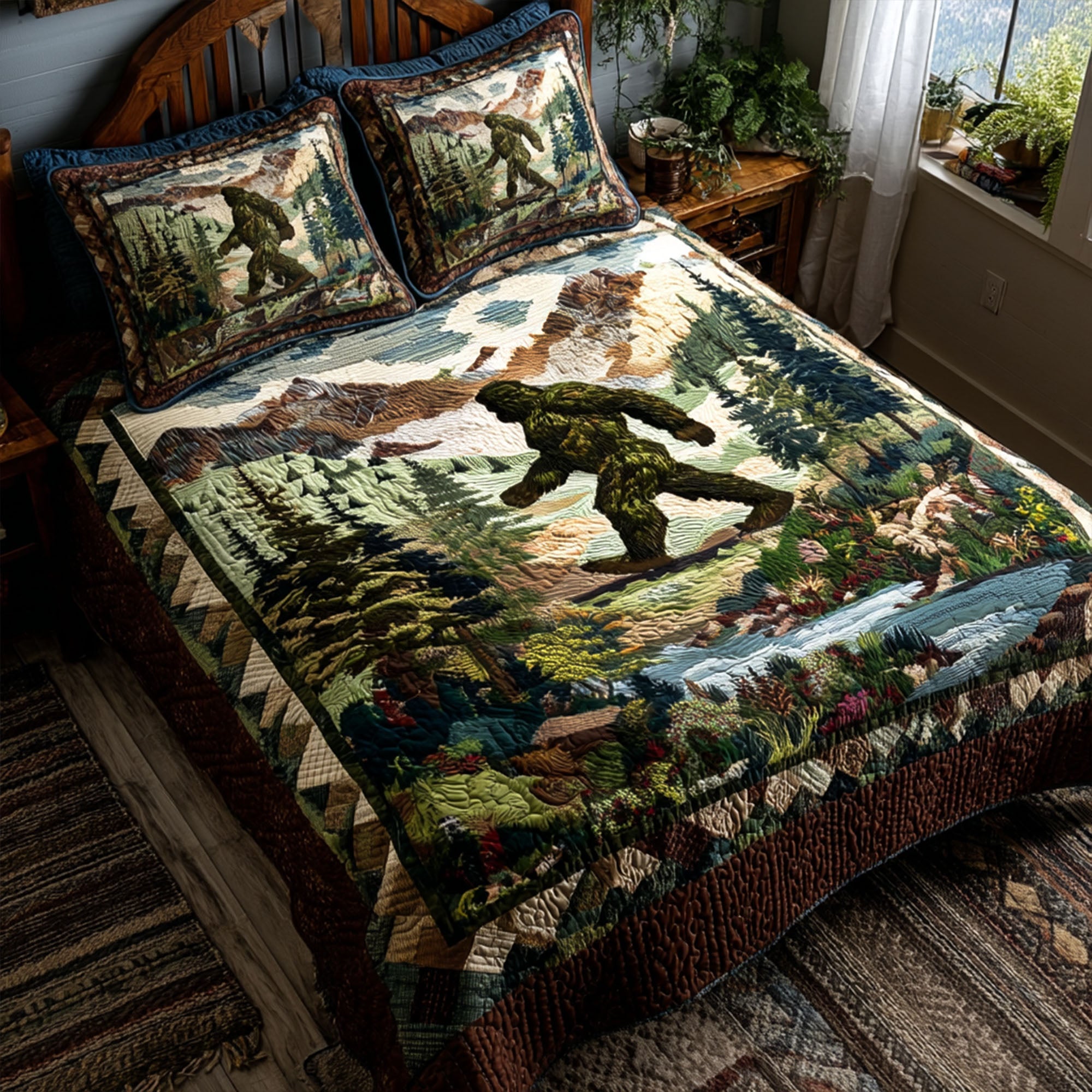 Sasquatch Spirit Quilted Bedding Set Cute Boho Comforter Sets Bigfoot Gifts Items To Buy