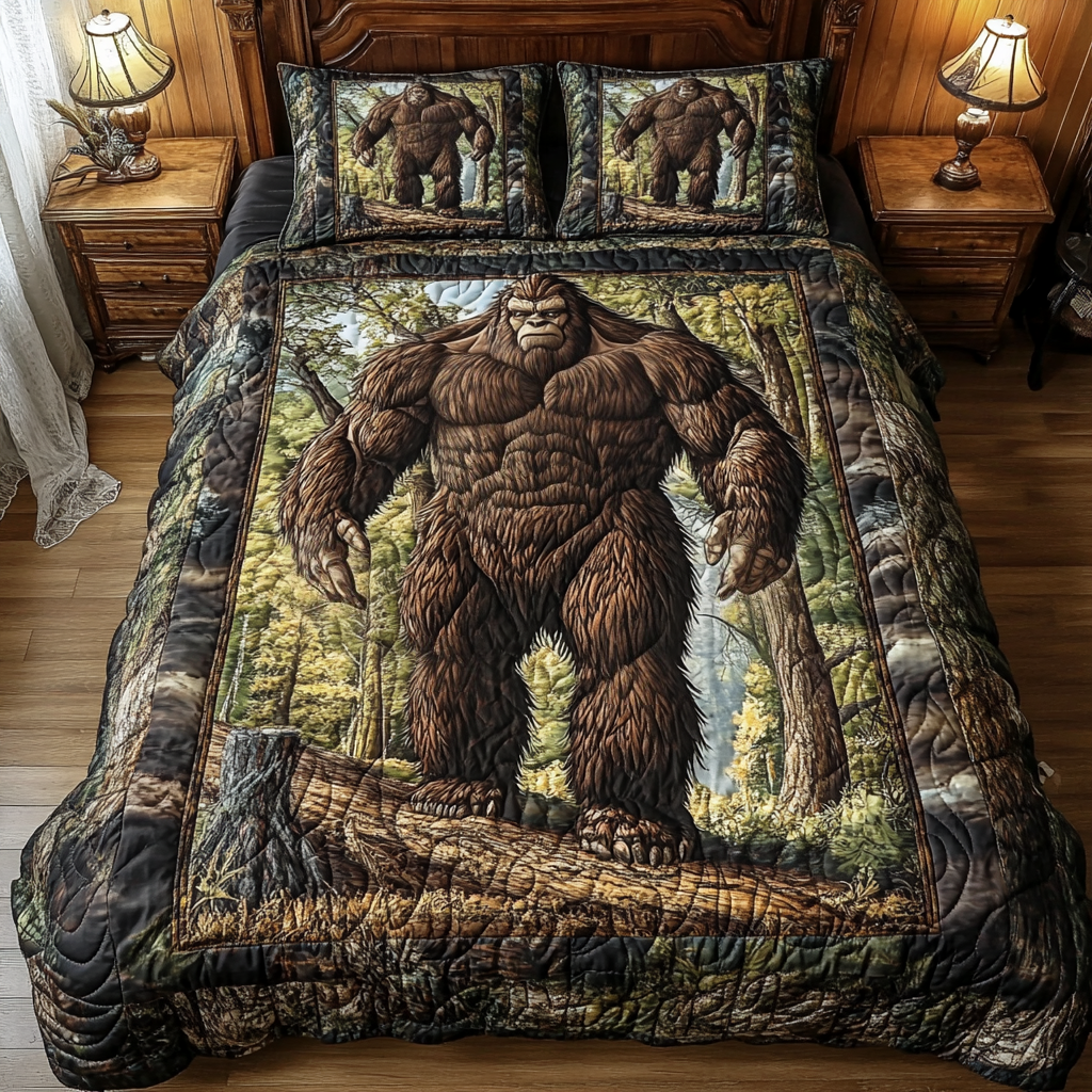Sasquatch Woodland Trail Quilted Bedding Set Duvet Cover Sheets Best Bigfoot Gifts