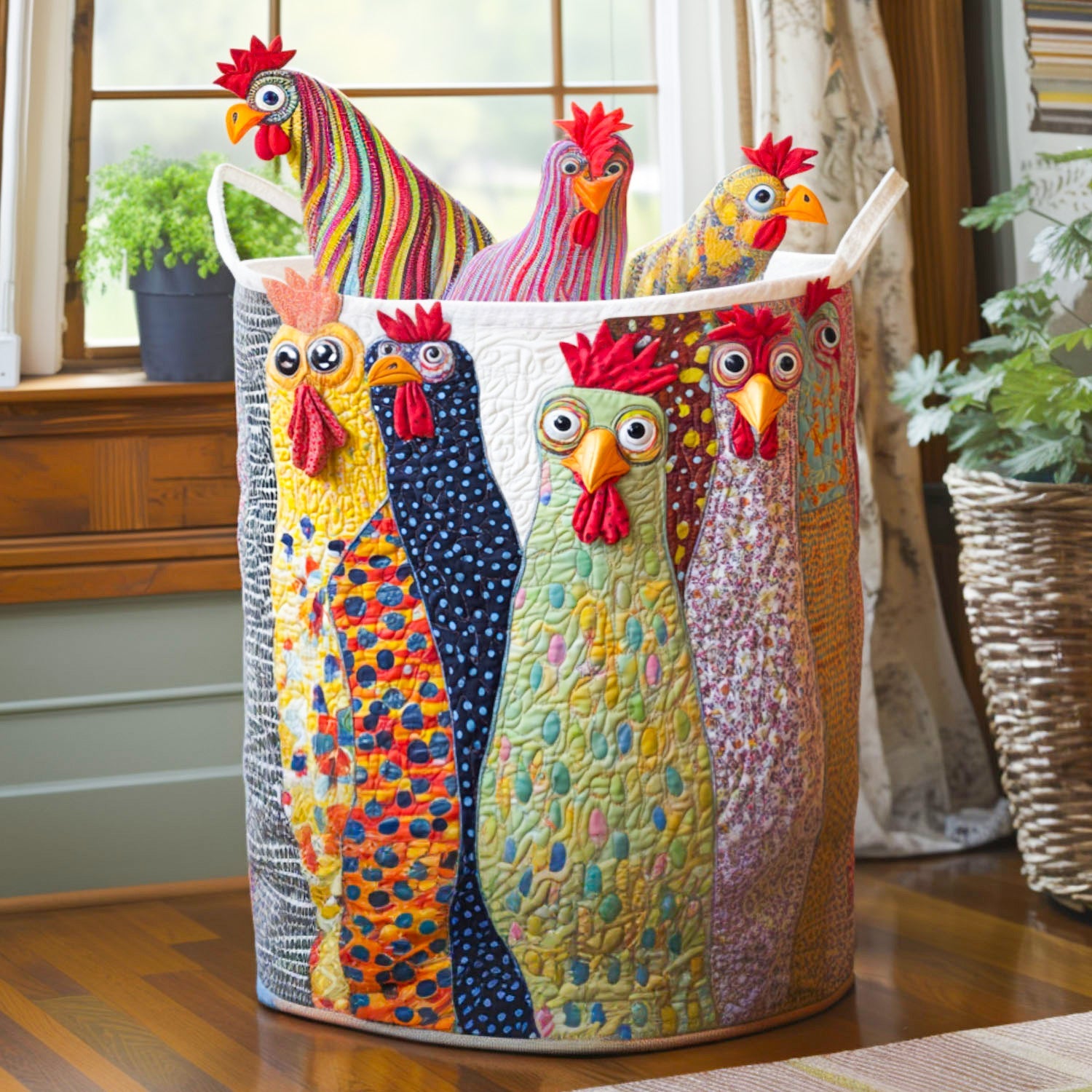 Sassy Hens Quilted Laundry Basket Room Decor Chicken Novelty Gifts