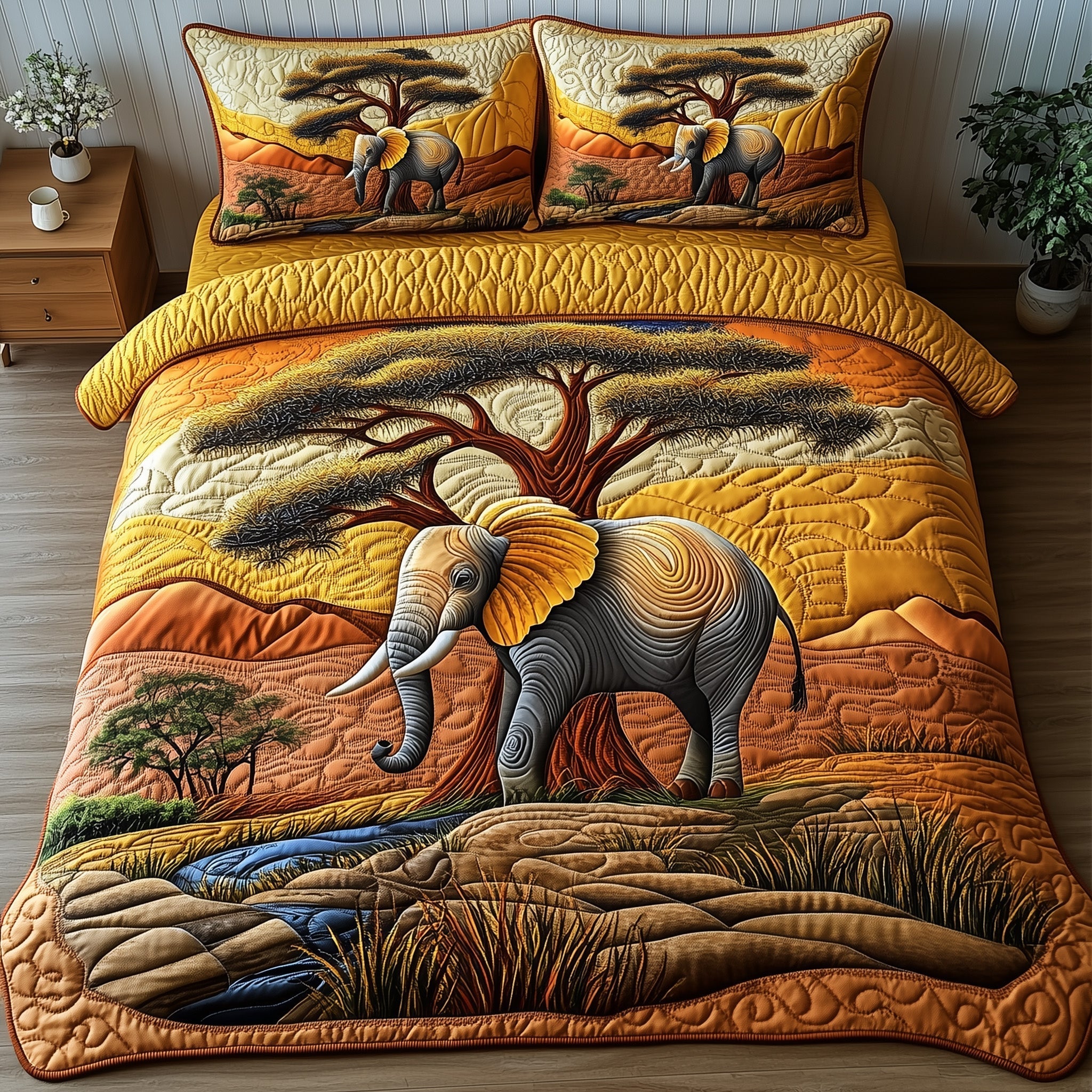 Savannah Elephant Retreat Quilted Bedding Set Best Bedding Comforter Sets Cool Gifts For Elephant Lovers