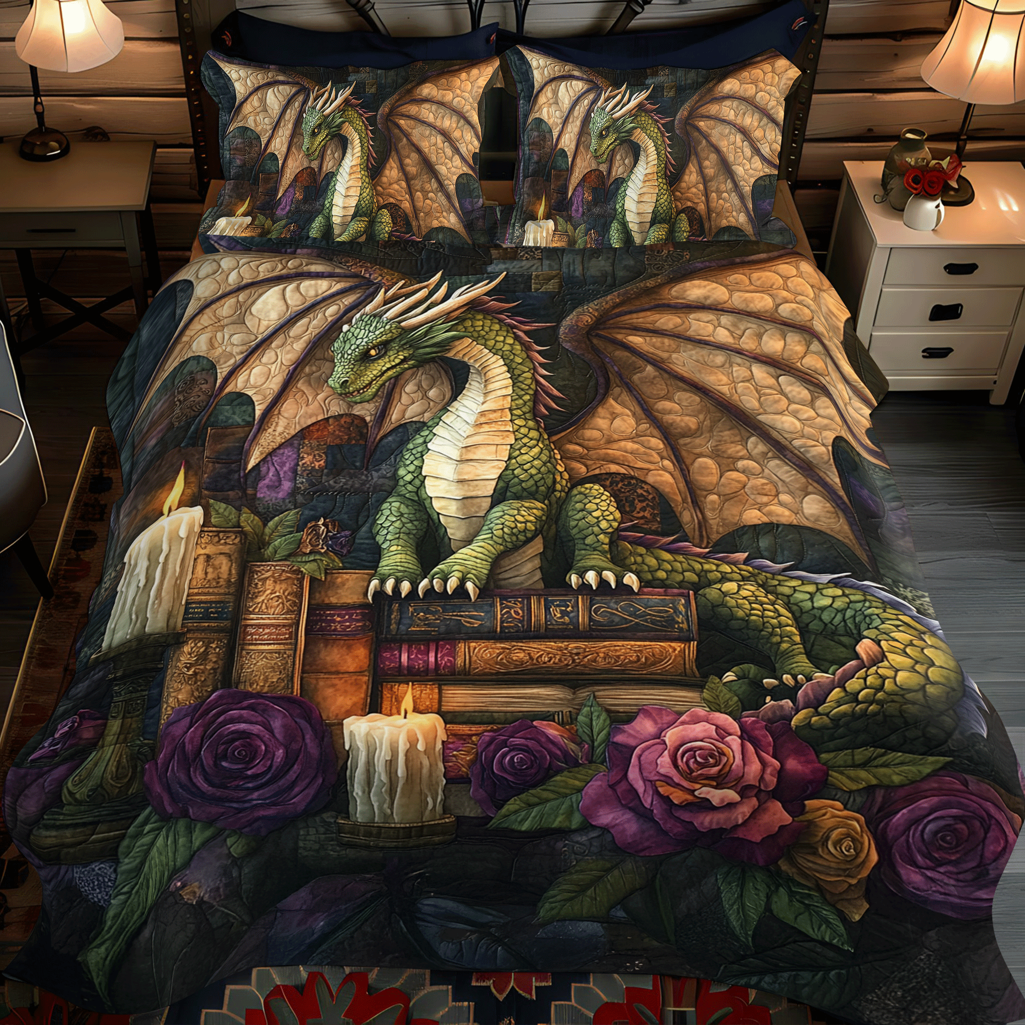 Scaled Sovereign Quilted Bedding Set Cute Bed Sheet Set Awesome Dragon Lover Gift Ideas
