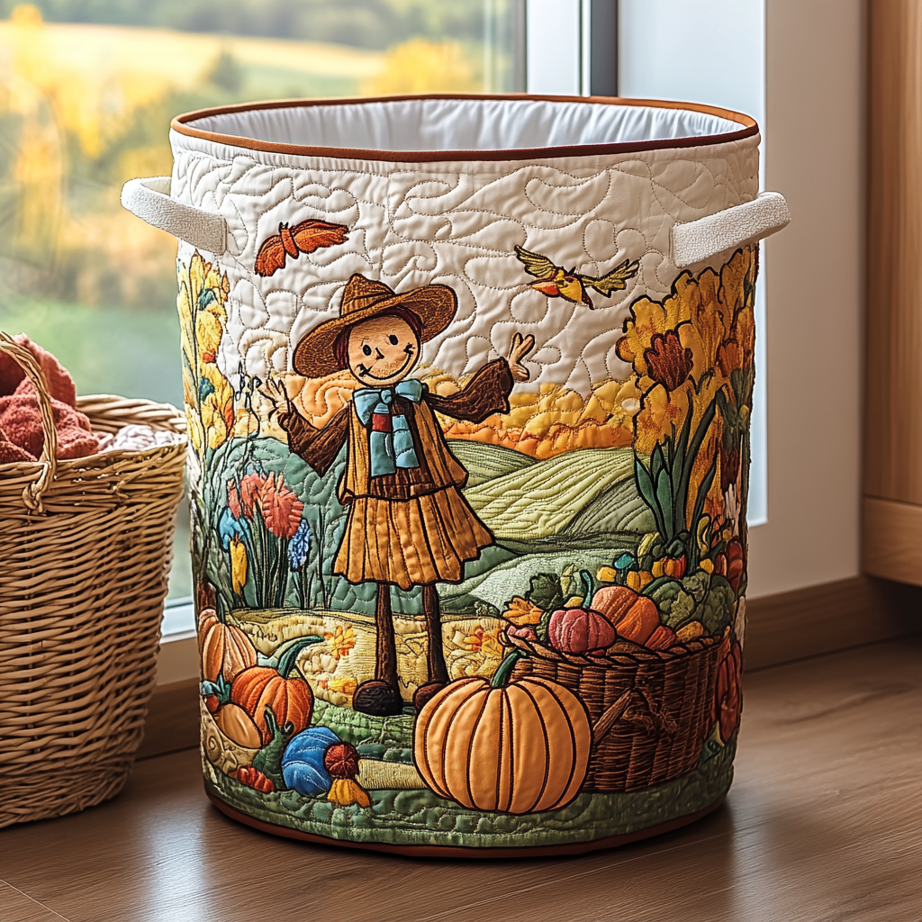 Scarecrow Garden Quilted Laundry Basket Unique Laundry Hamper Gifts For Autumn Lovers