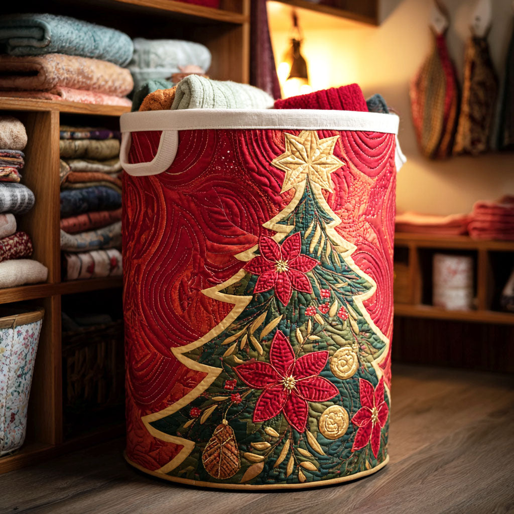 Scarlet Poinsettia Tree Quilted Laundry Basket Unusual Laundry Basket Christmas Gift To Daughter