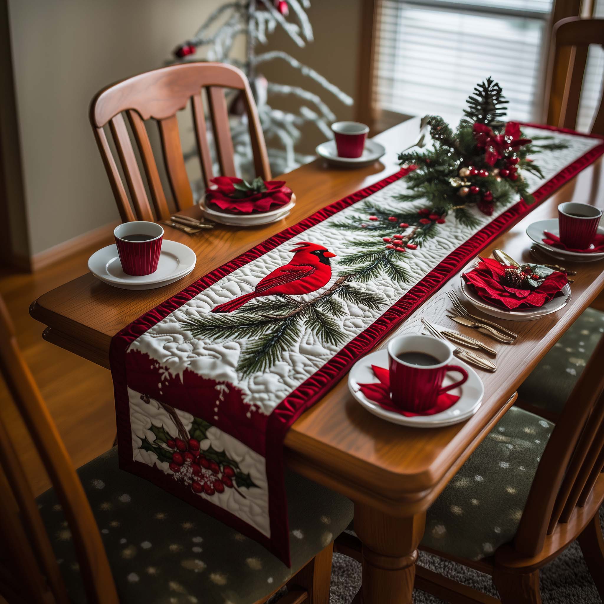 Scarlet Rest Quilted Table Runner Dining Table Xmas Decor Family Christmas Present Ideas