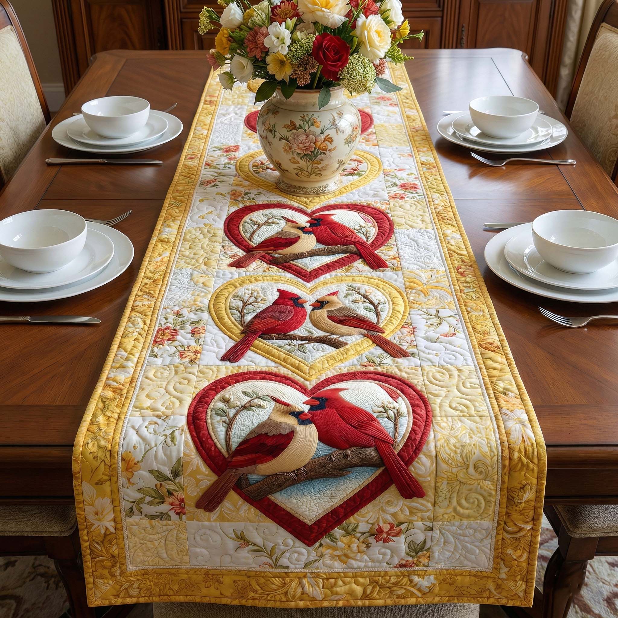 Scarlet Romance Quilted Table Runner Vintage Valentine Table Runner Red Cardinal Gifts Ideas