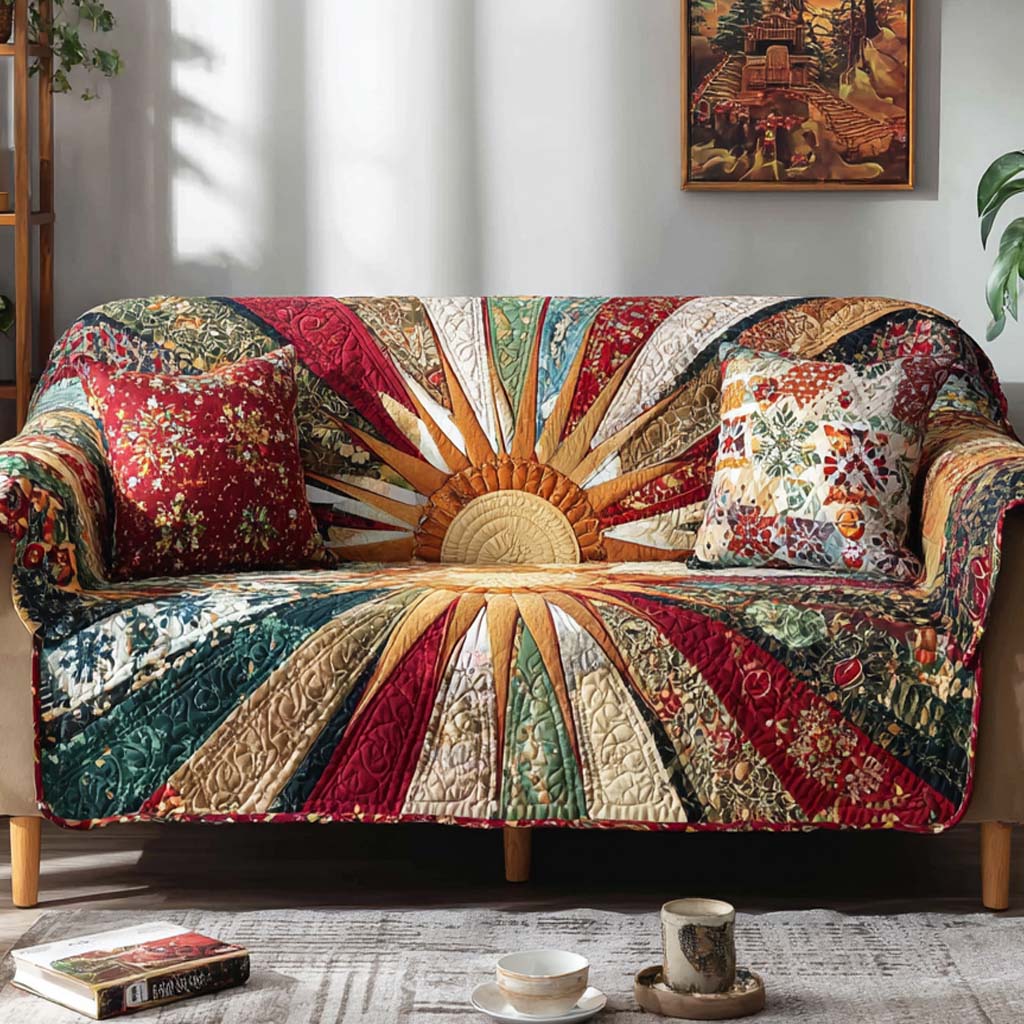 Scarlet Sunrise Wave Quilted Sofa Cover Indoor Decor Ideas For Mother' Day Gifts