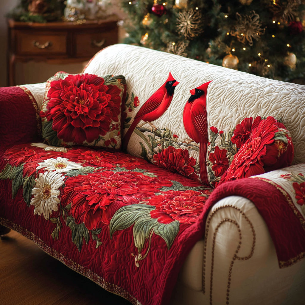 Scarlet Whispers Quilted Sofa Cover Christmas Couch Covers Unique Cardinal Gifts