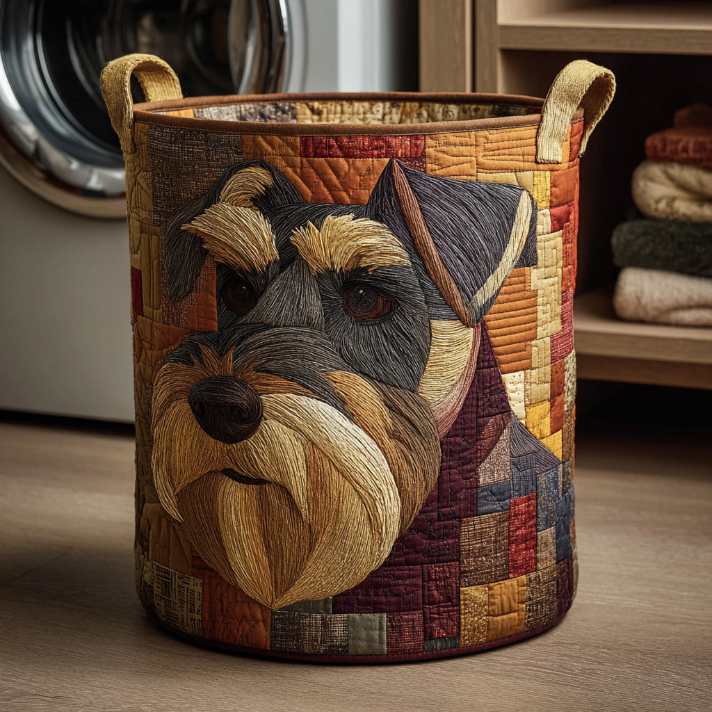Schnauzer Autumn Tones Quilted Laundry Basket Dirty Laundry Basket Dog Themed Gifts For Humans