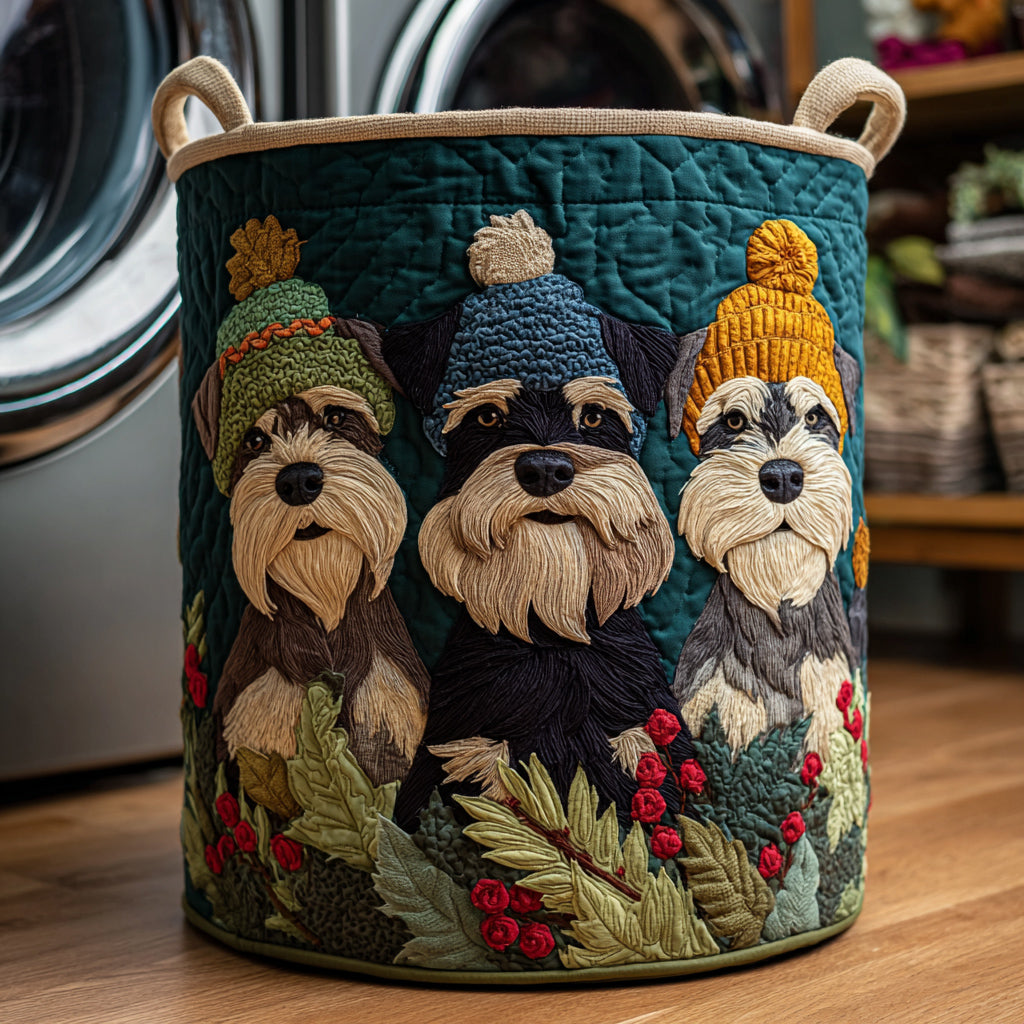 Schnauzer Berry Hat Quilted Laundry Basket Folding Laundry Hamper Grandma Gifts For Xmas