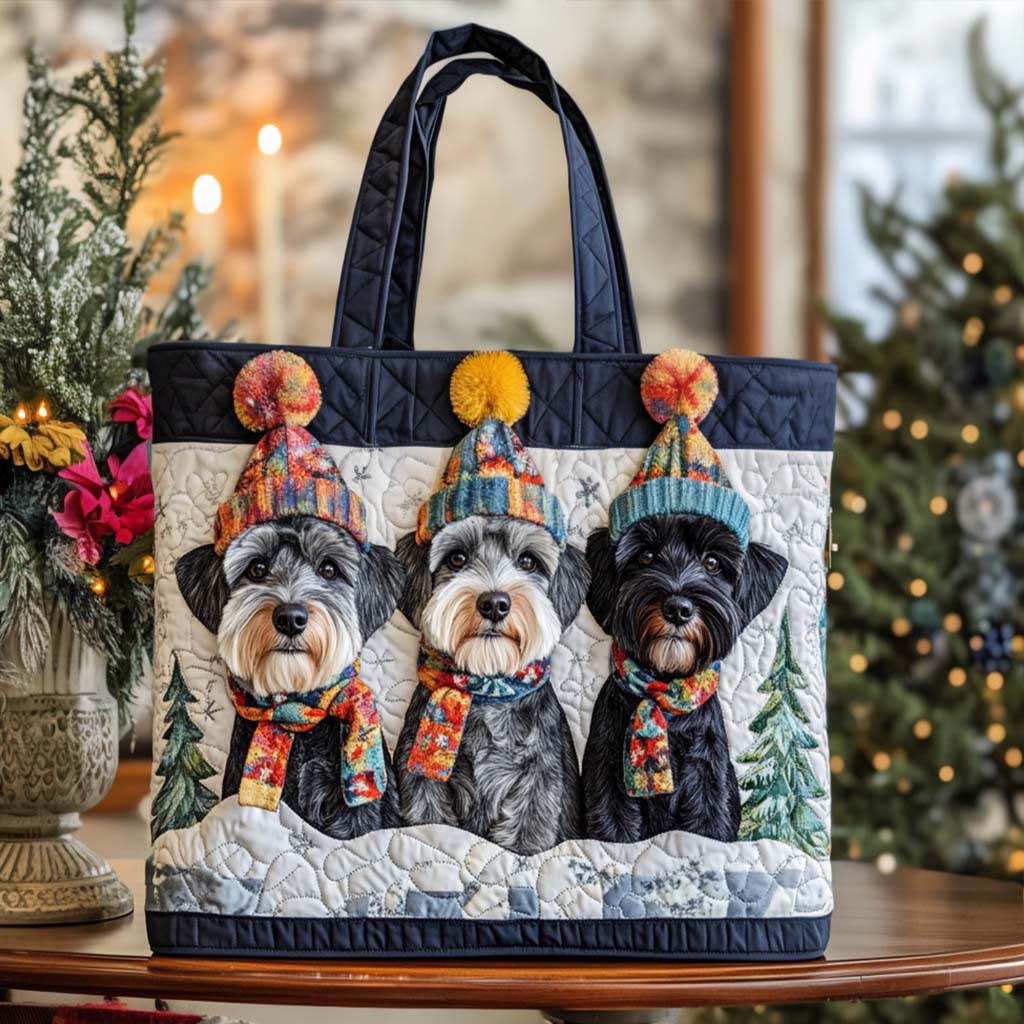 Schnauzer Cozy Hats Quilted Tote Bag Perfect Tote Bag Christmas Ideas For Mom