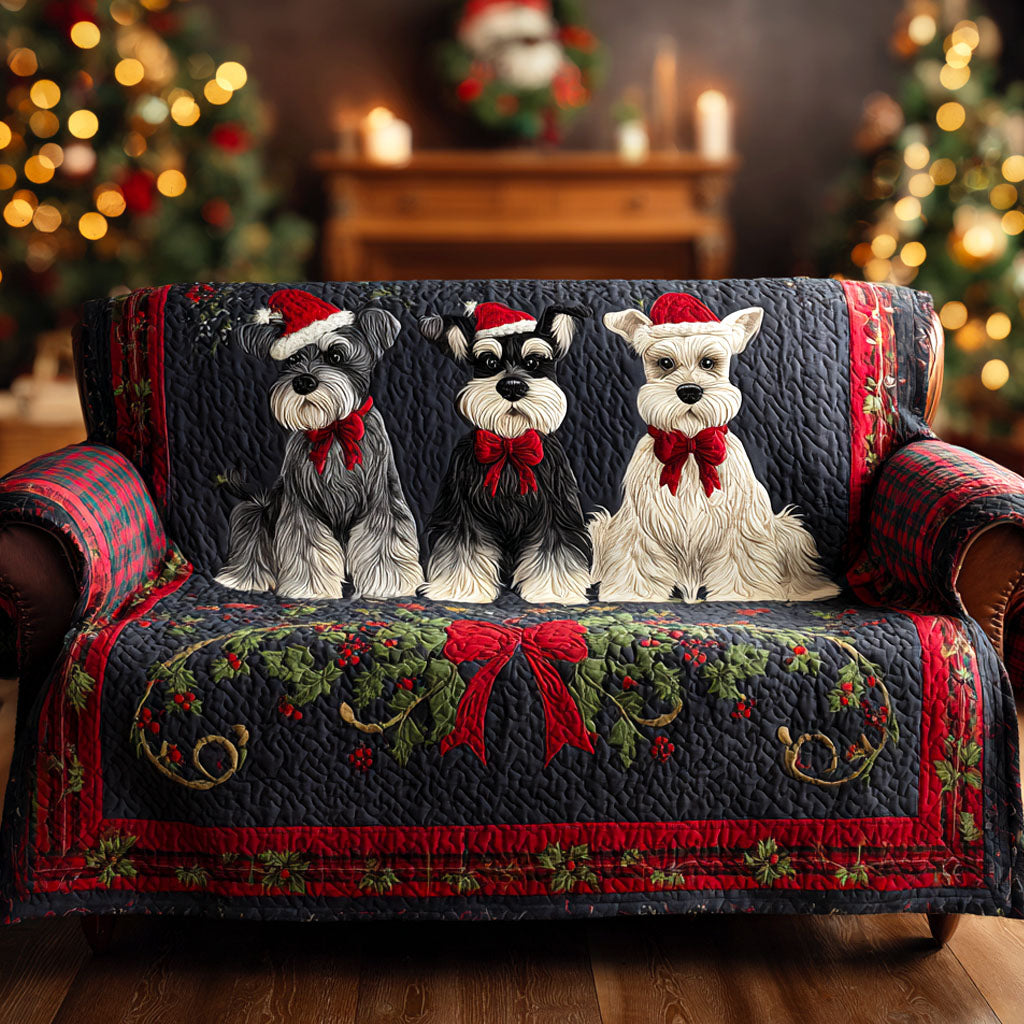 Schnauzer Holiday Trio Quilted Sofa Cover Living Room Winter Decor Xmas Presents For Mother In Law
