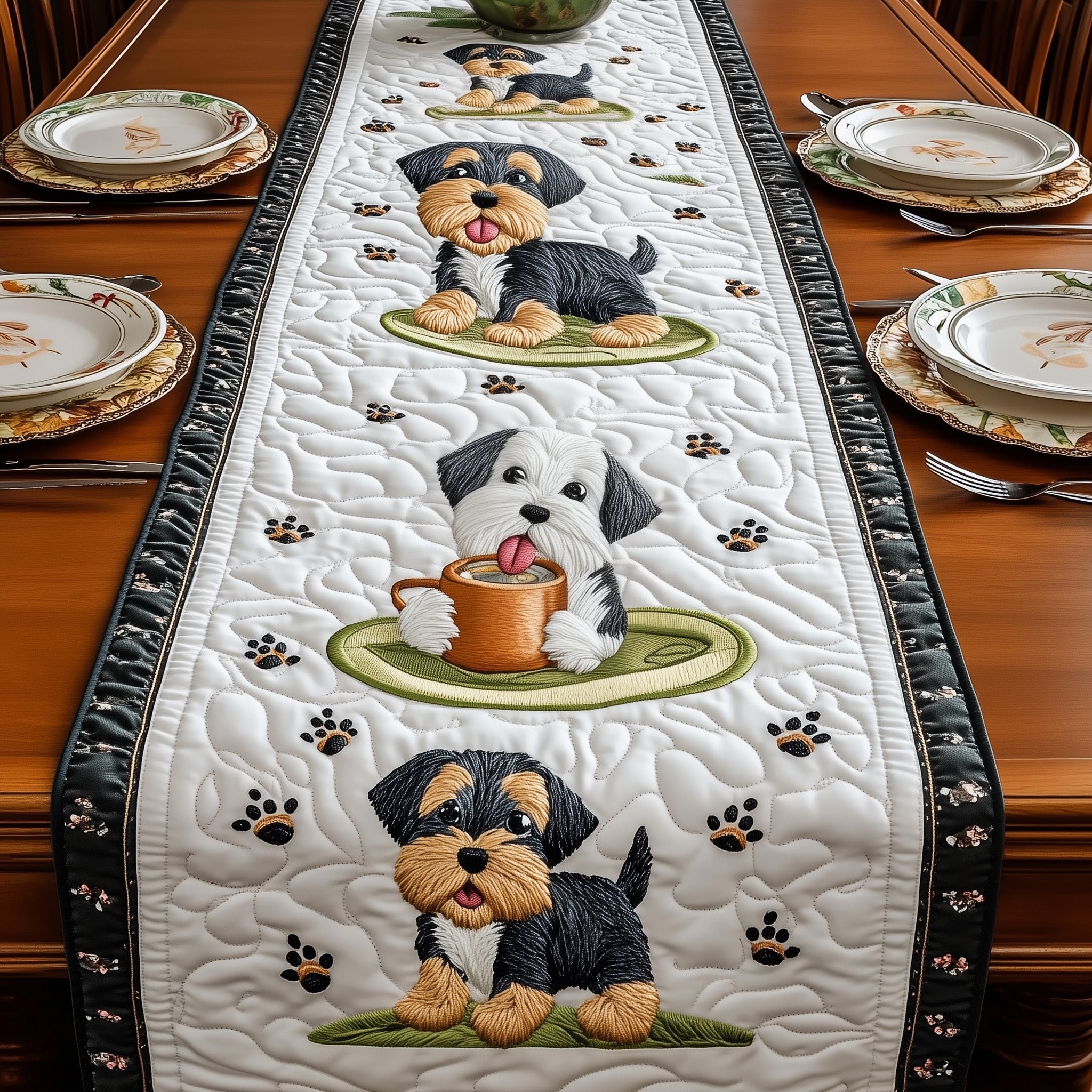 Schnauzer Quilted Table Runner Dining Room Centerpieces Gifts For Dog Parents