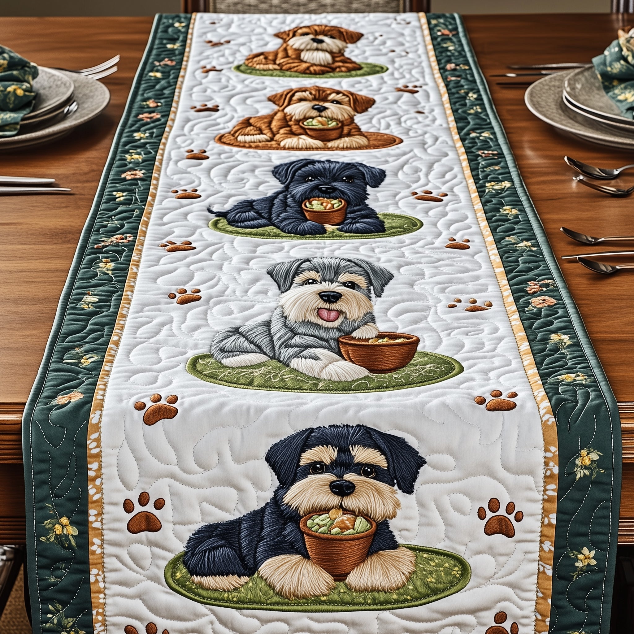 Schnauzer Quilted Table Runner Dining Room Table Centerpieces Gifts For New Dog Owners