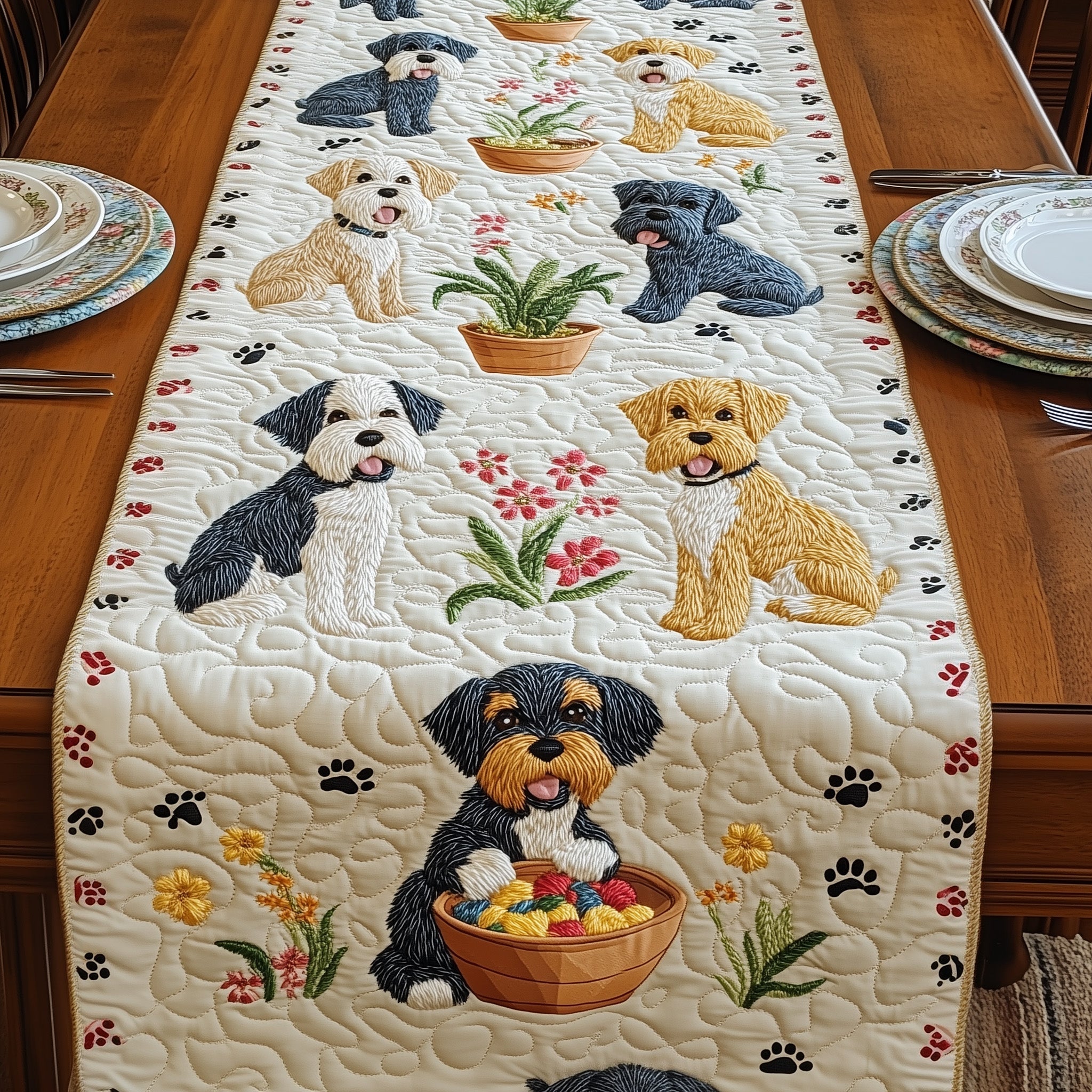 Schnauzer Quilted Table Runner Dining Room Table Runners Unique Dog Presents