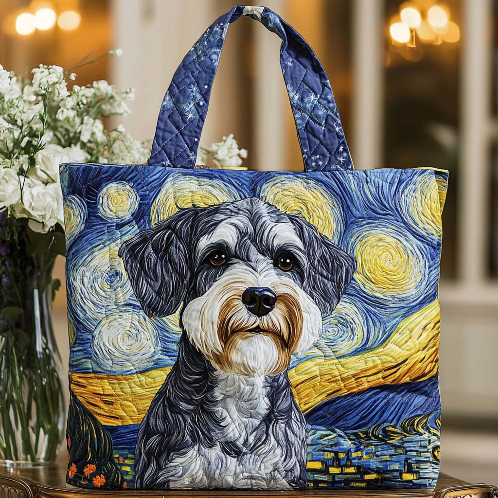Schnauzer Starry Night Quilted Tote Bag Popular Womens Tote Bags Good Christmas Gifts For Mom