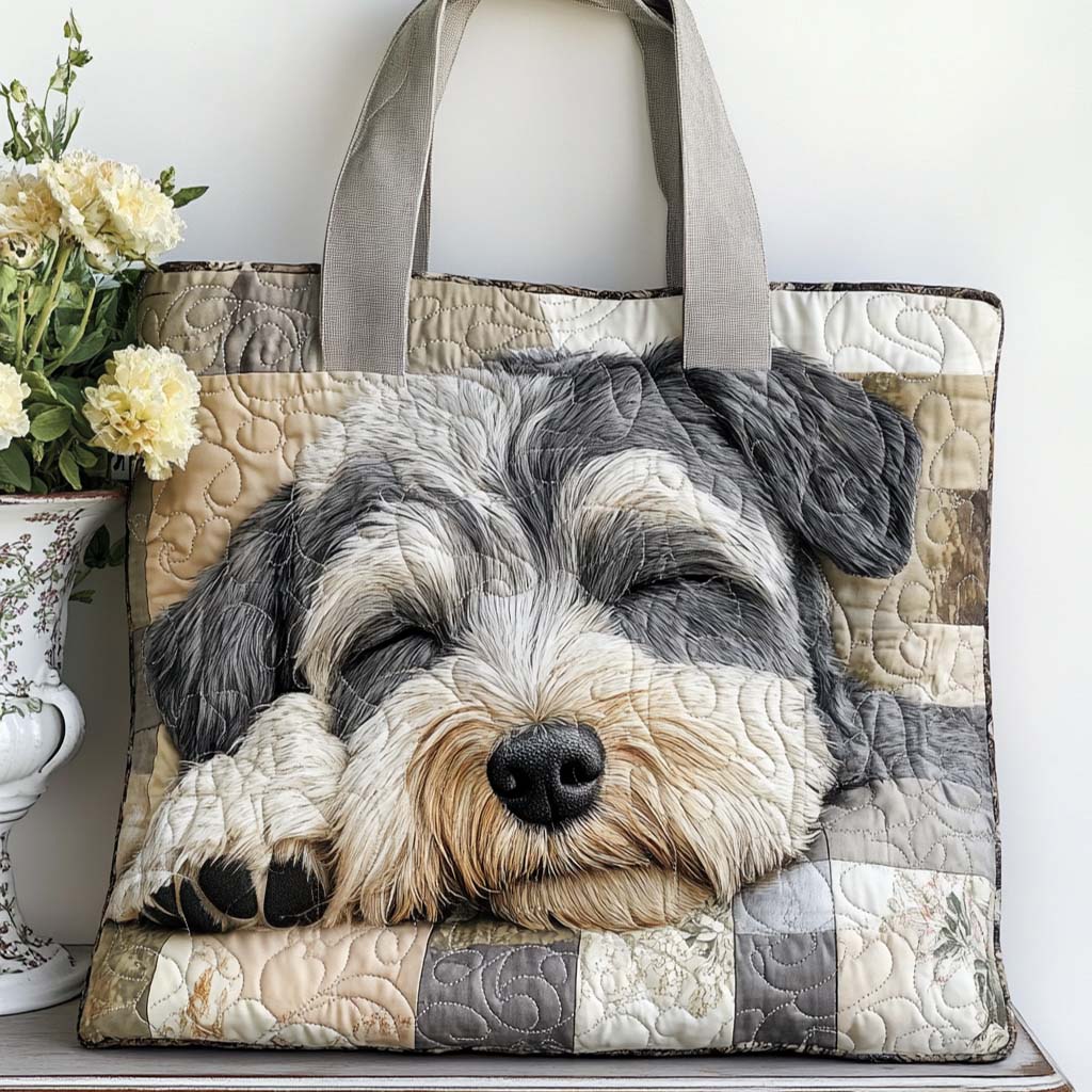 Schnauzer Sweet Nap Quilted Tote Bag Handbag For Women Best Christmas Gifts For A Woman