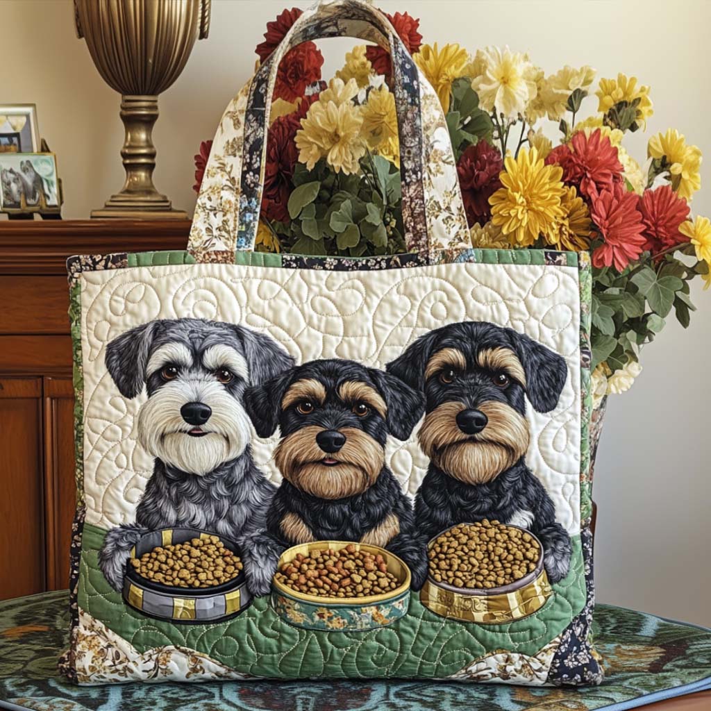 Schnauzer Trio Feast Quilted Tote Bag Best Everyday Tote Christmas Gifts For Your Girlfriend