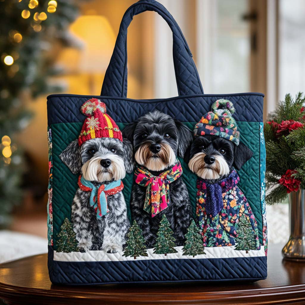 Schnauzer Winter Style Quilted Tote Bag Trendy Bags For Women Gifts For Wife For Xmas