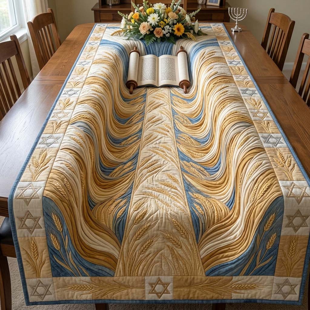 Scroll of Harvest Quilted Table Runner Jewish Passover Table Setting Passover Gift Ideas