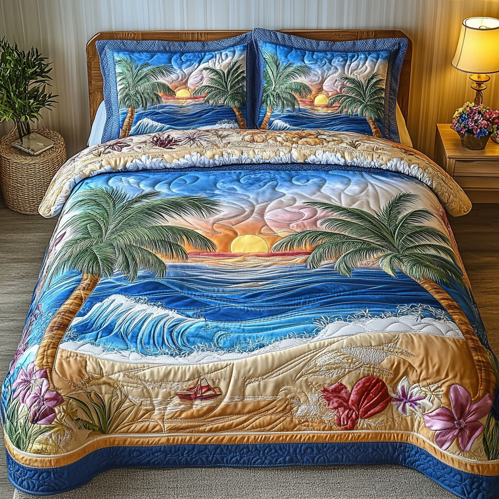 Sea Breeze Quilted Bedding Set Bedroom Decorations Mother'S Day Gifts For Beach Lovers