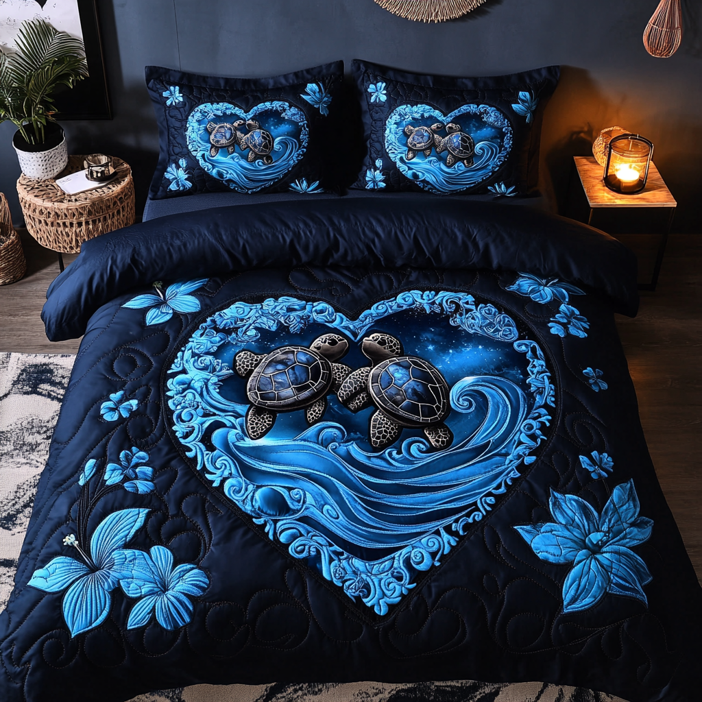 Sea Breeze Turtle Quilted Bedding Set Cute Bed Sheets Sea Turtle Gift Shop