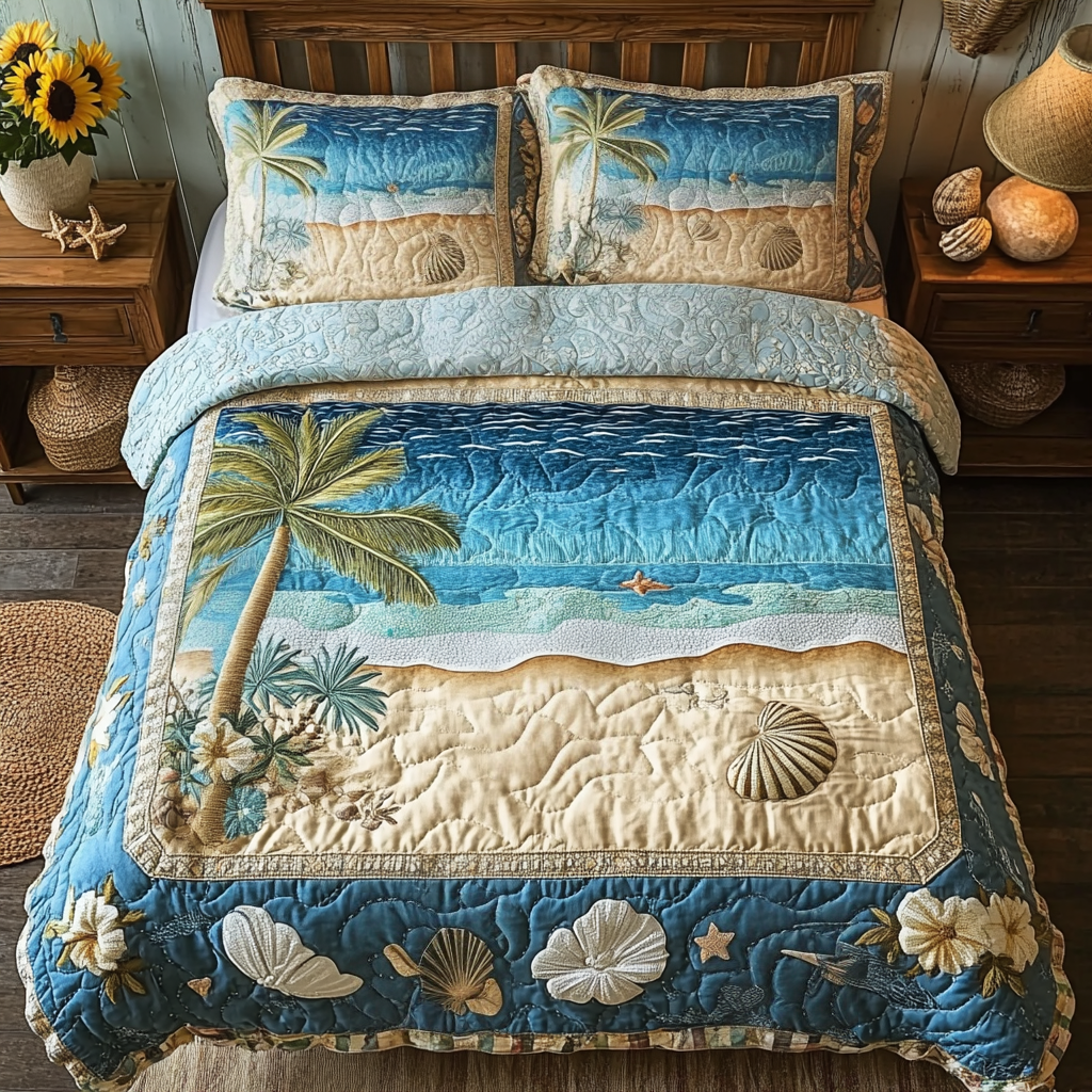 Sea Escape Quilted Bedding Set Bed Decor Birthday Gifts For Beach Lovers