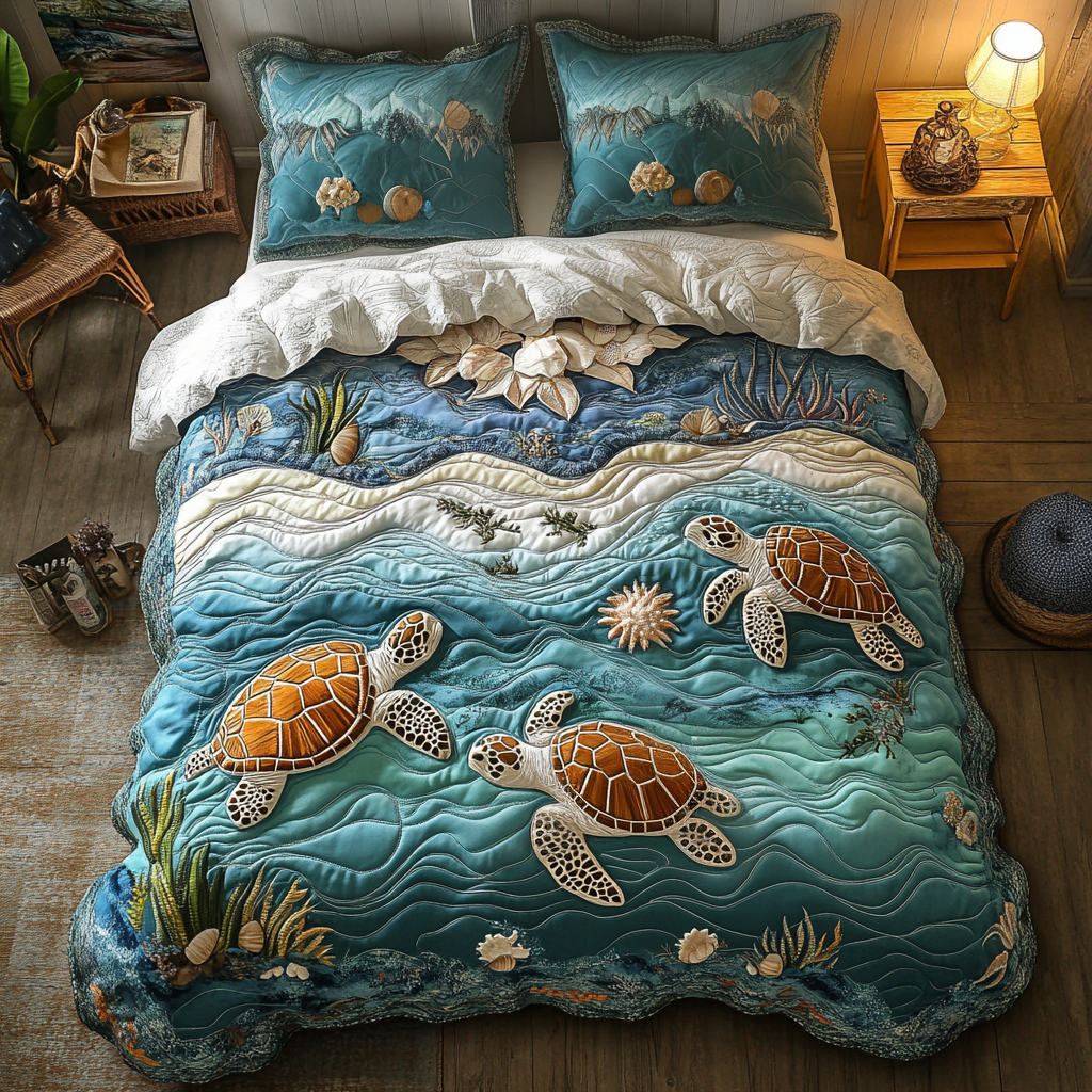 Sea Escape Quilted Bedding Set Best Comforter Sets Best Gifts For Turtle Lovers